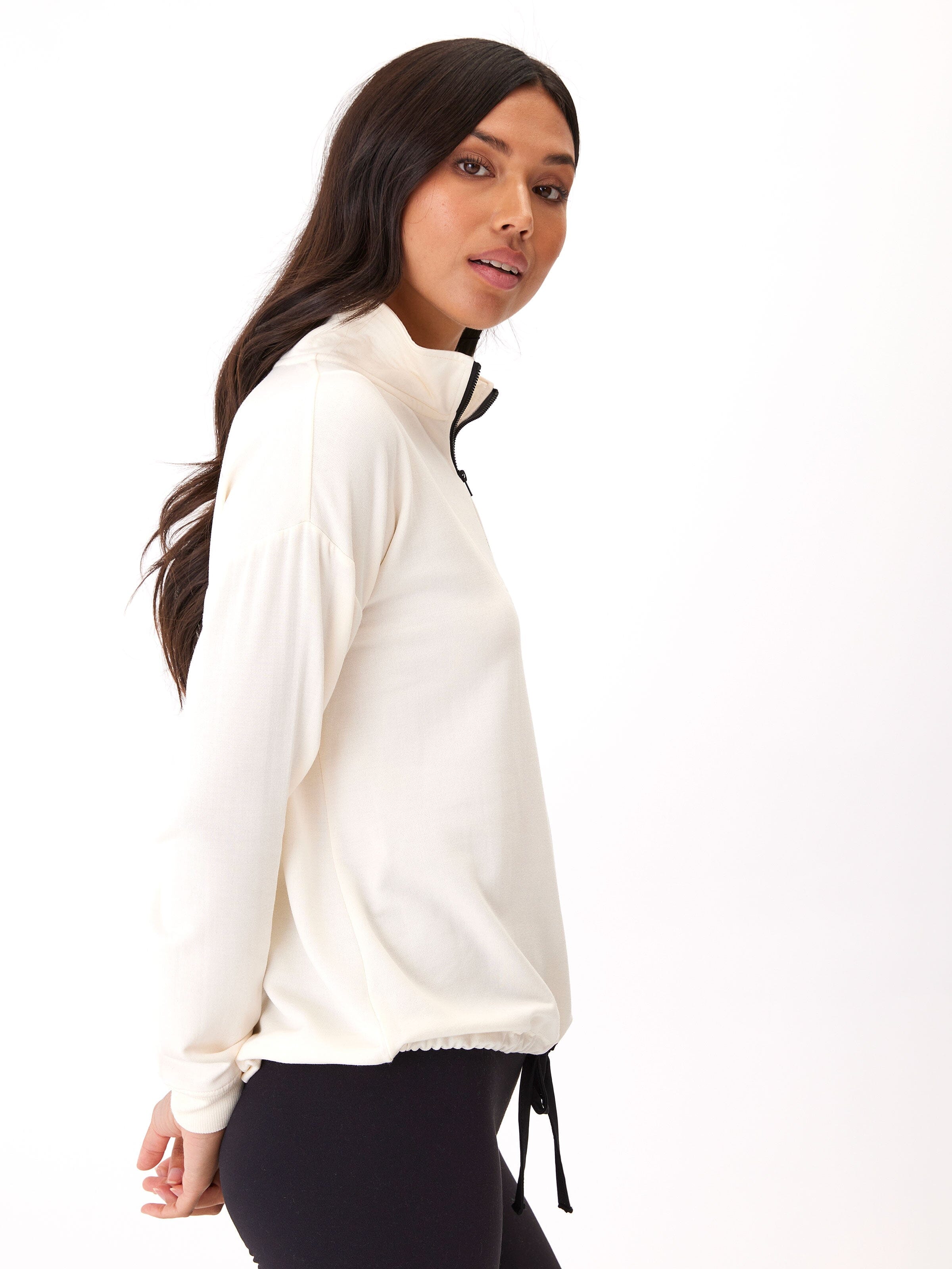 Nyla Feather Fleece Half Zip Pullover – Relaxed Layering Hoodie