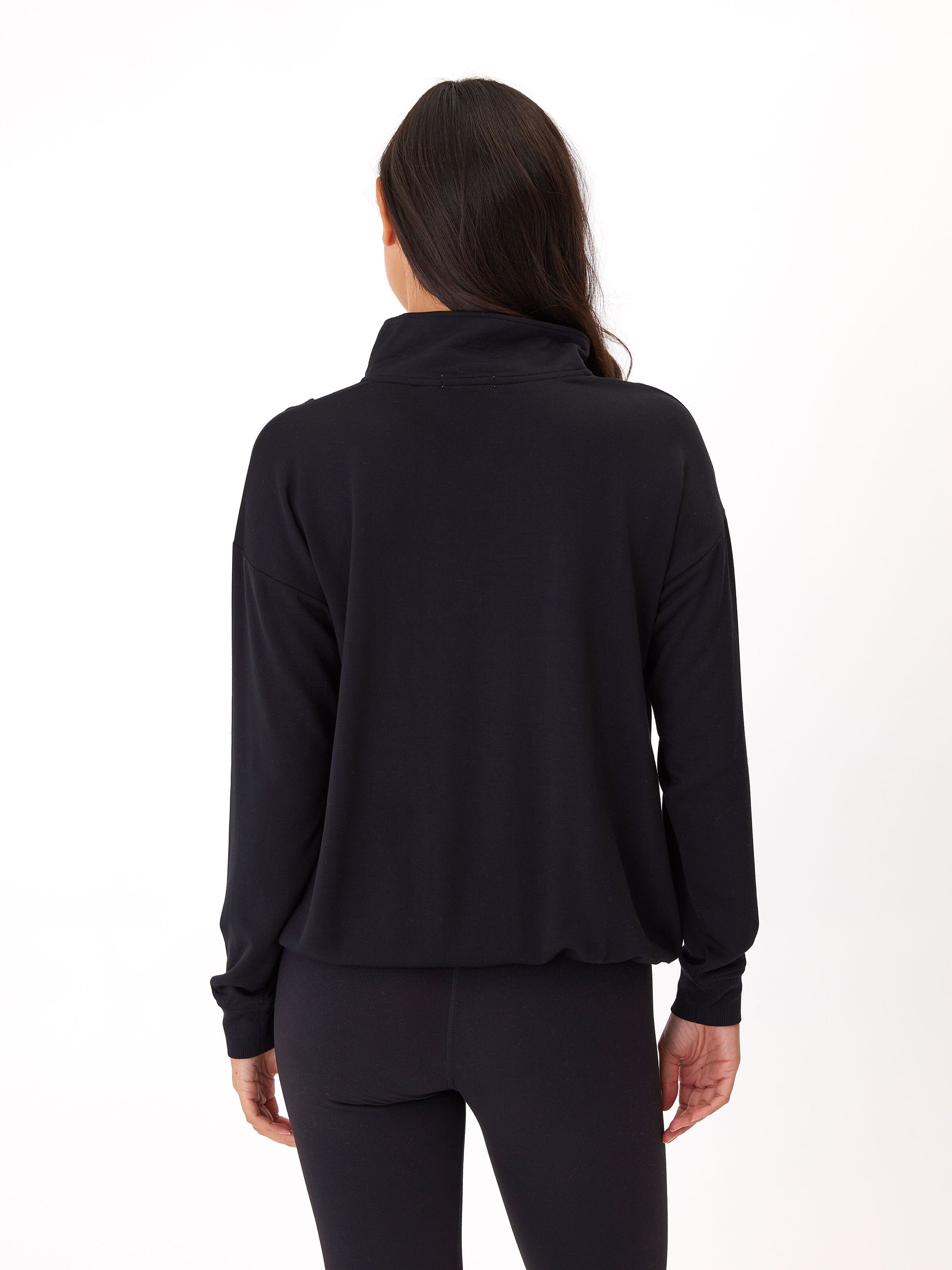 Nyla Feather Fleece Half Zip Pullover in Black