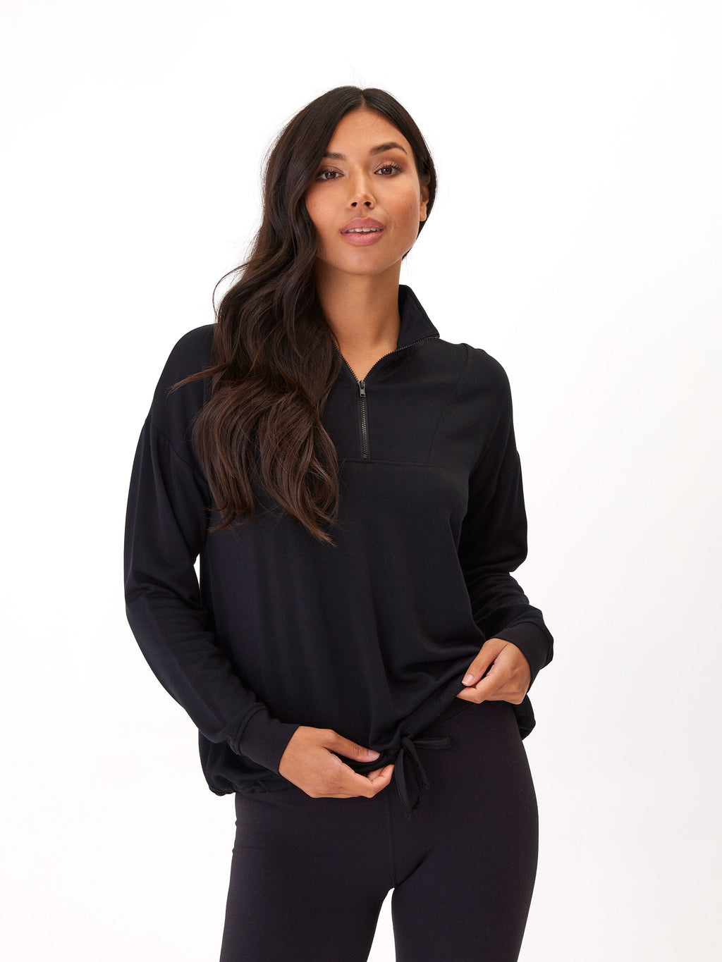 Nyla Feather Fleece Half Zip Pullover in Black