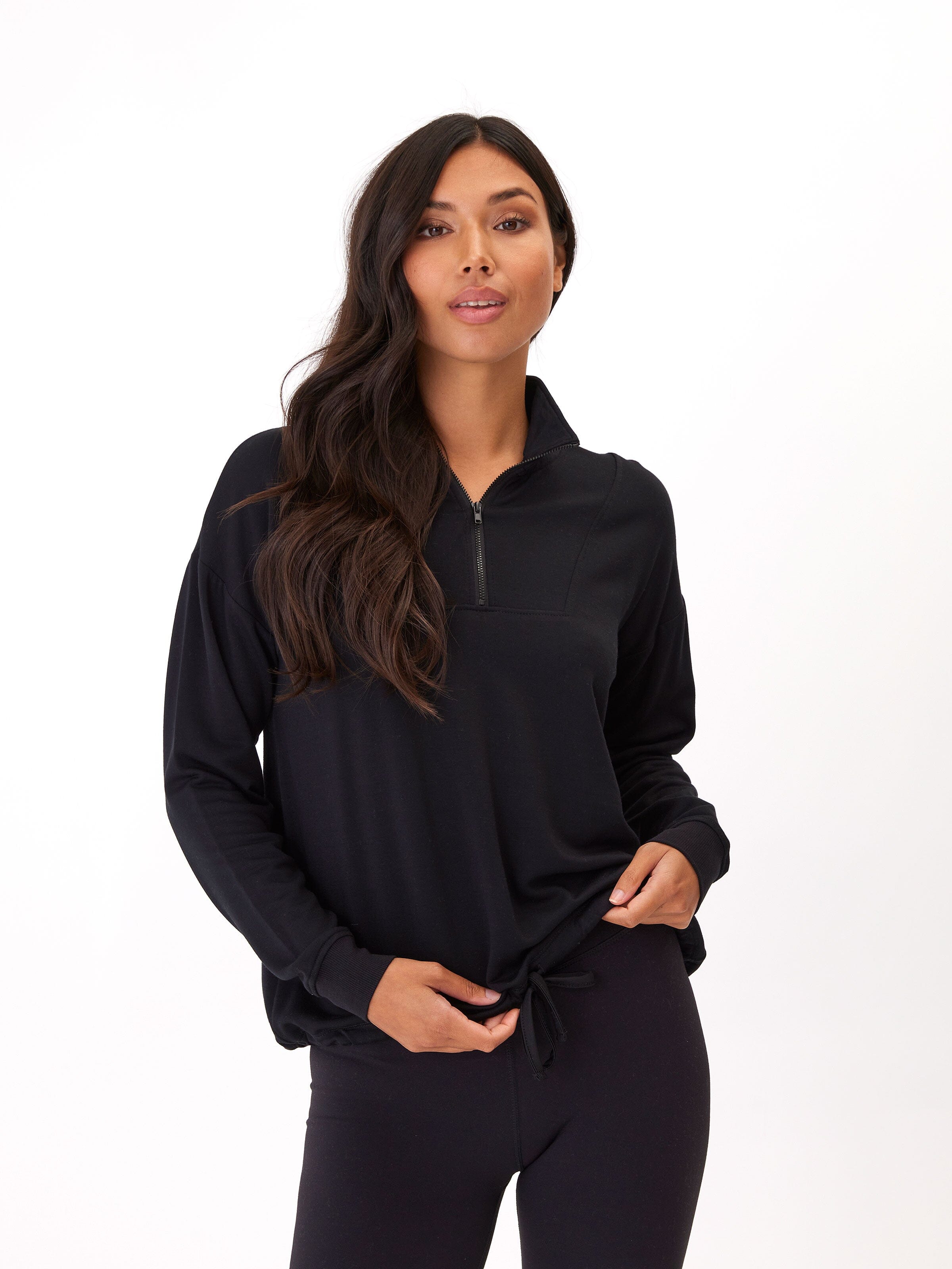 Nyla Feather Fleece Half Zip Pullover in Black