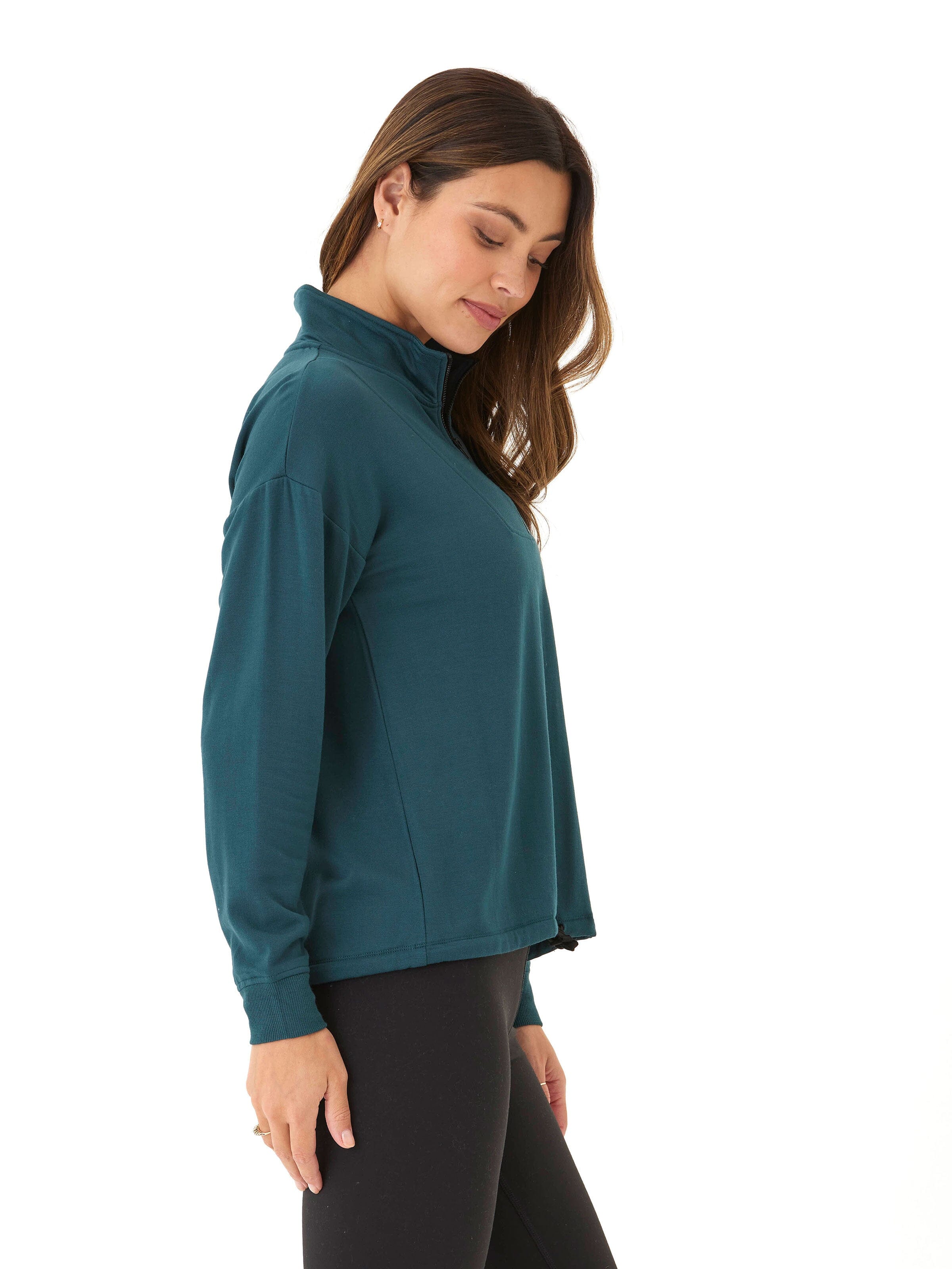 Nyla Feather Fleece Half Zip Pullover in Deep Teal