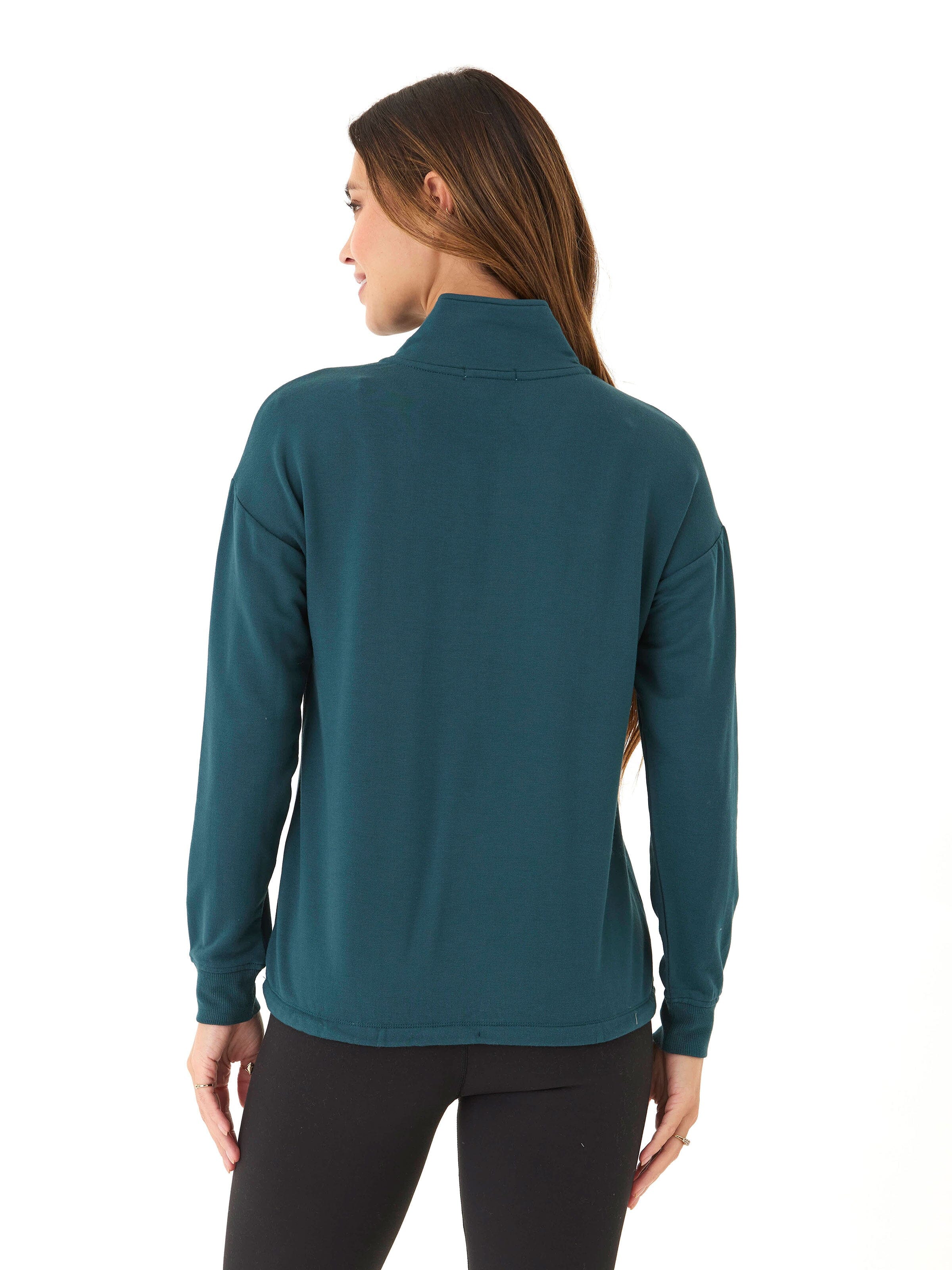 Nyla Feather Fleece Half Zip Pullover in Deep Teal