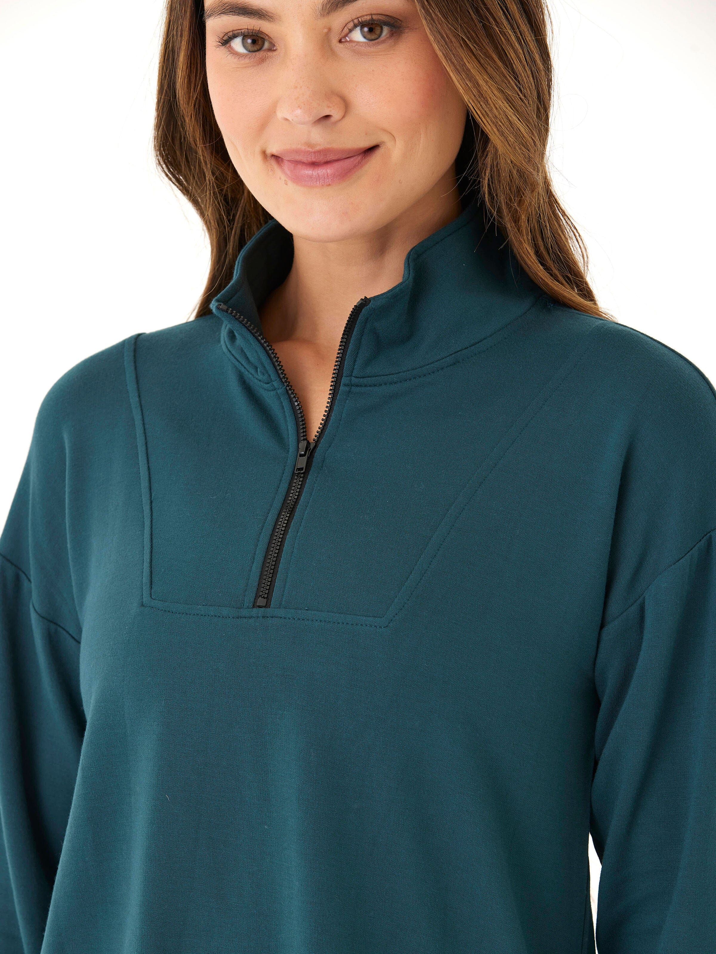 Nyla Feather Fleece Half Zip Pullover in Deep Teal