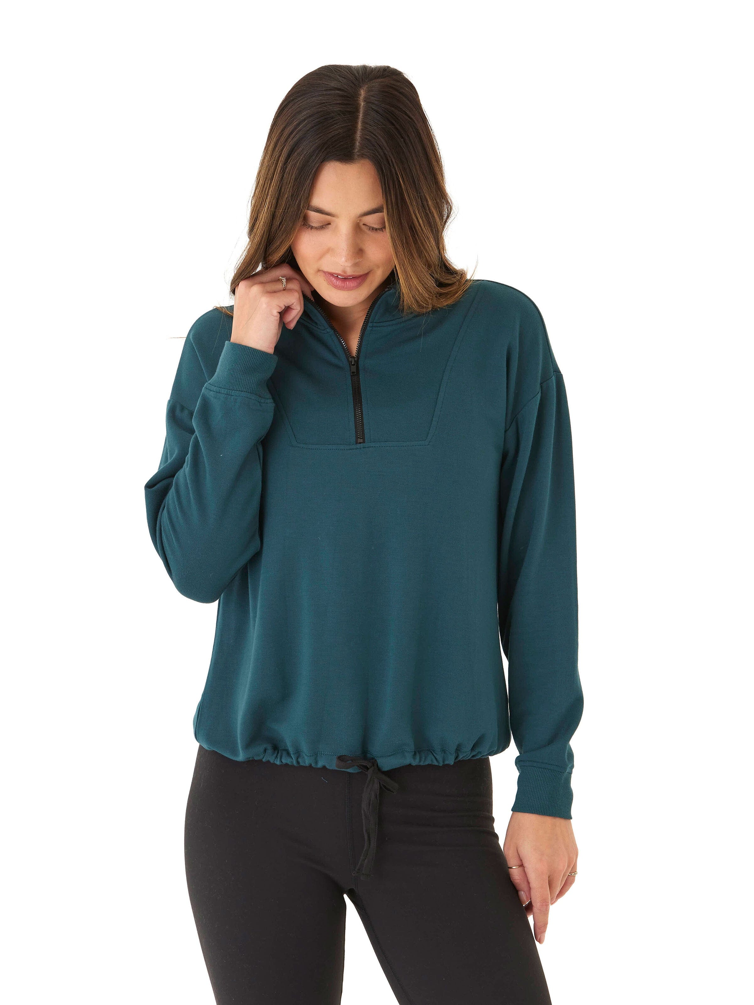 Nyla Feather Fleece Half Zip Pullover in Deep Teal