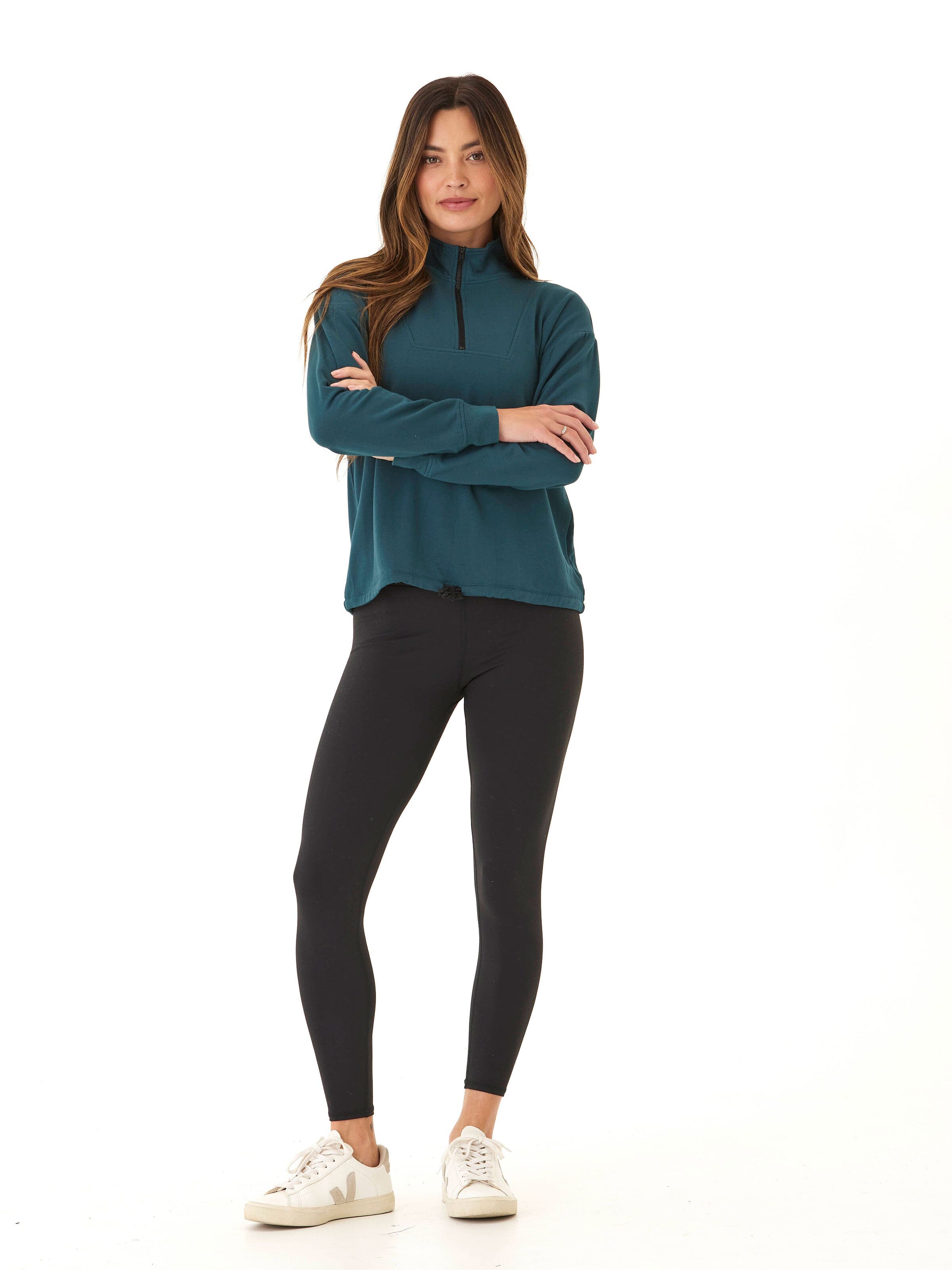 Nyla Feather Fleece Half Zip Pullover in Deep Teal