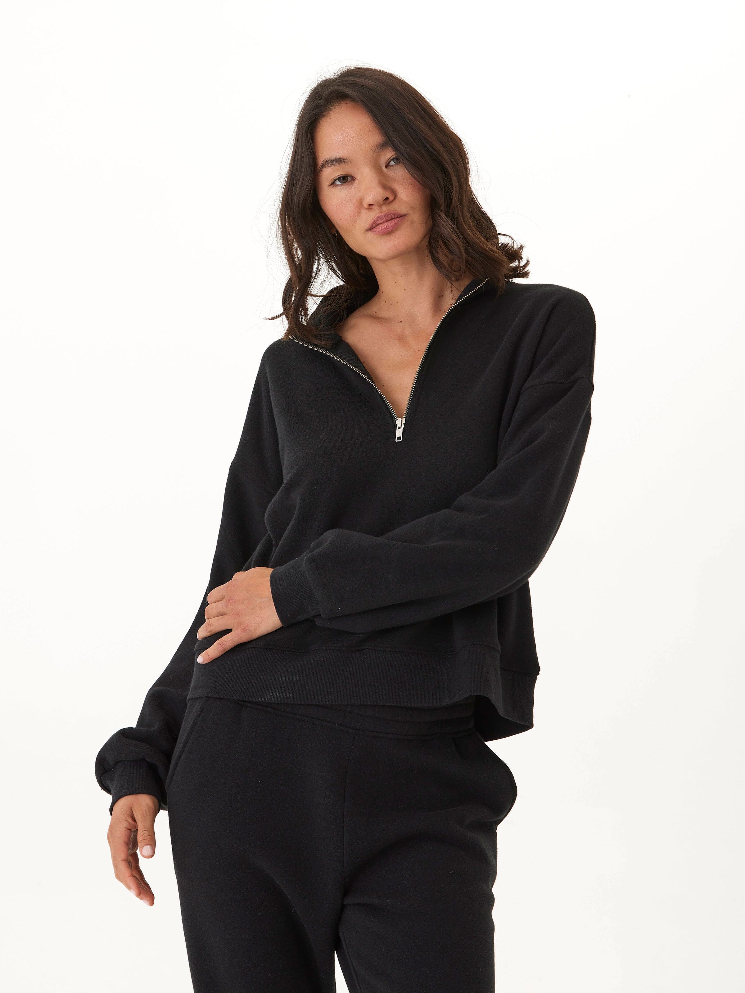 Constance Triblend Fleece Half Zip Pullover in Black