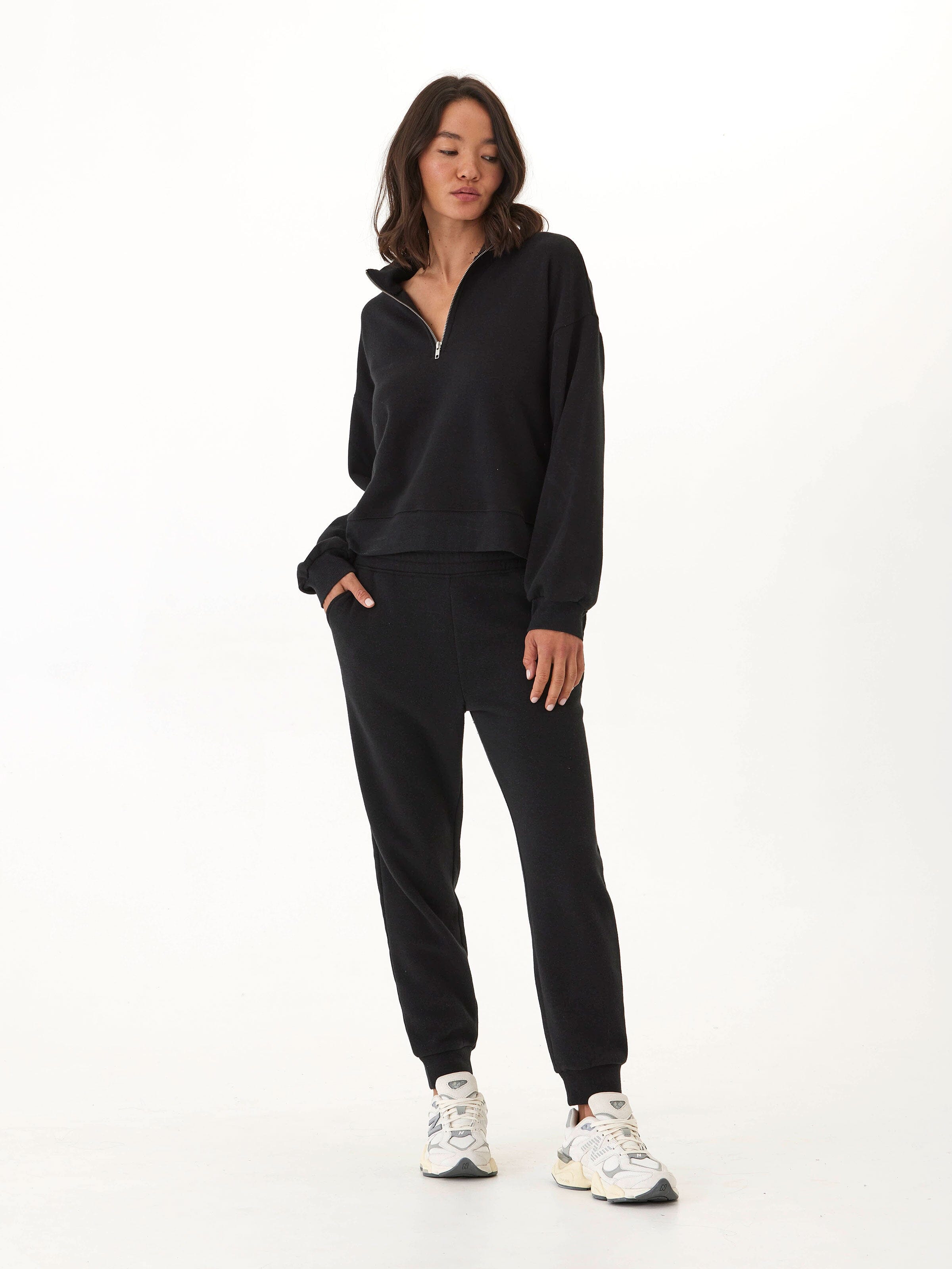 Constance Triblend Fleece Half Zip Pullover in Black