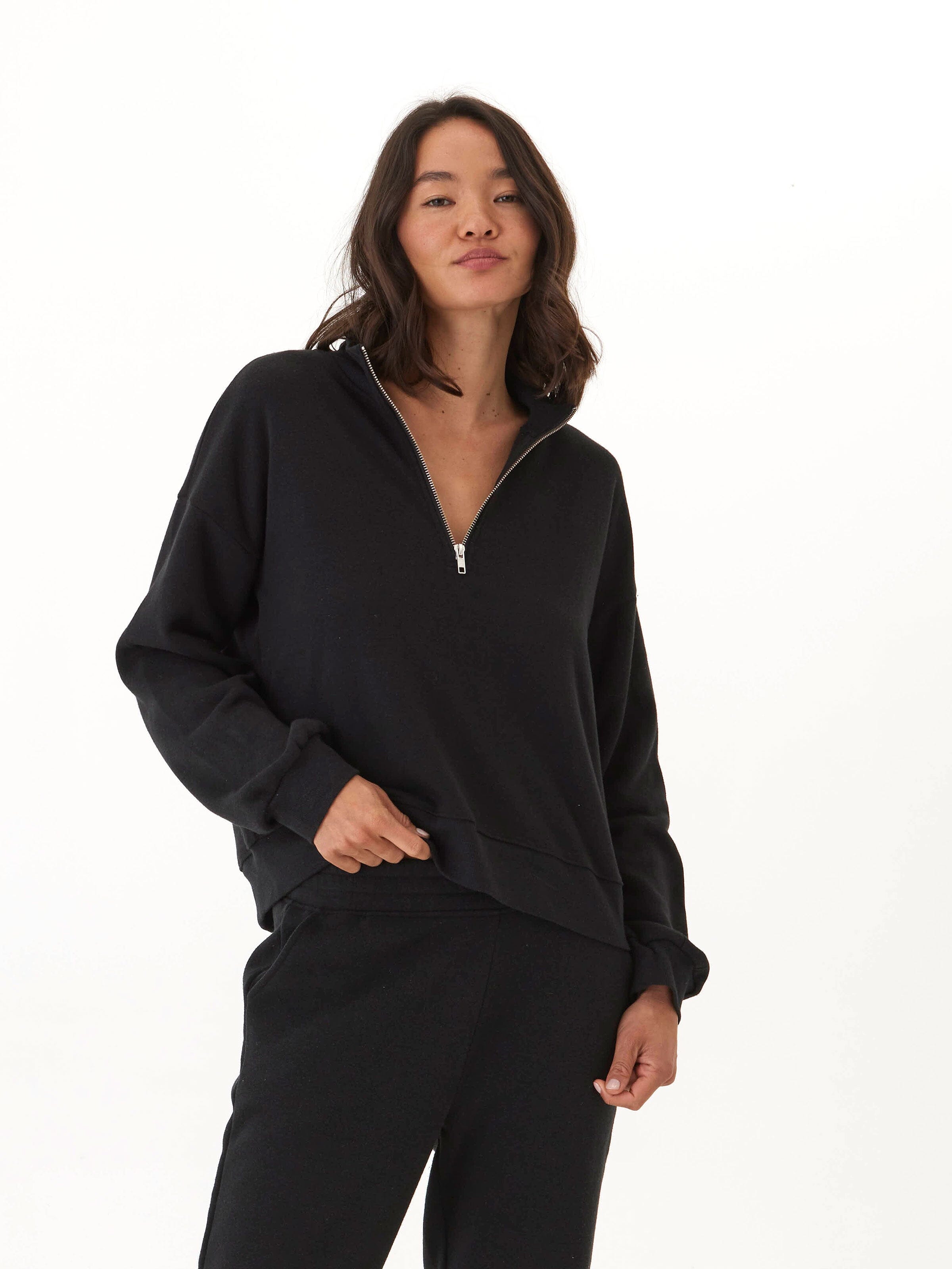 Constance Triblend Fleece Half Zip Pullover in Black