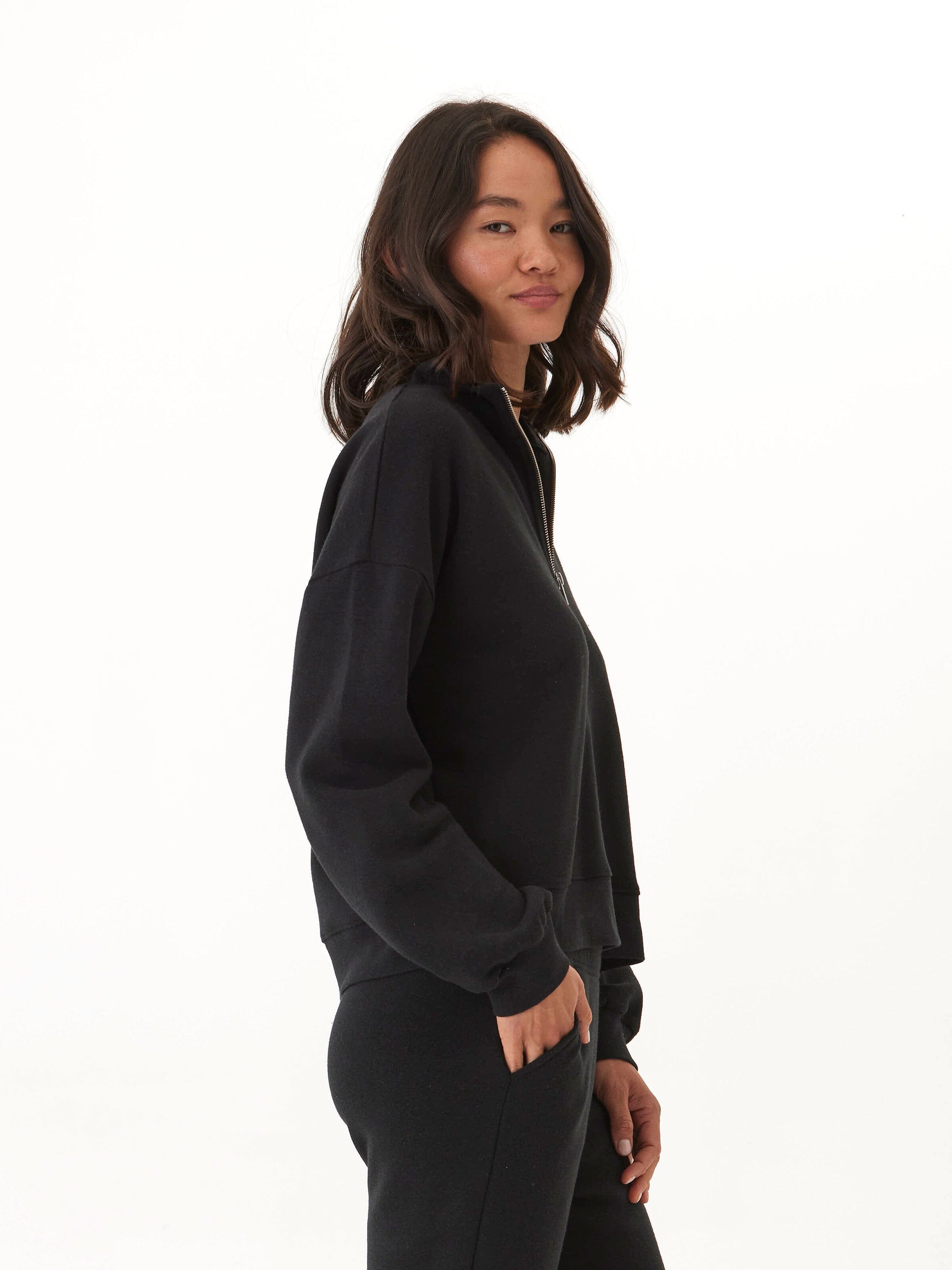 Constance Triblend Fleece Half Zip Pullover in Black