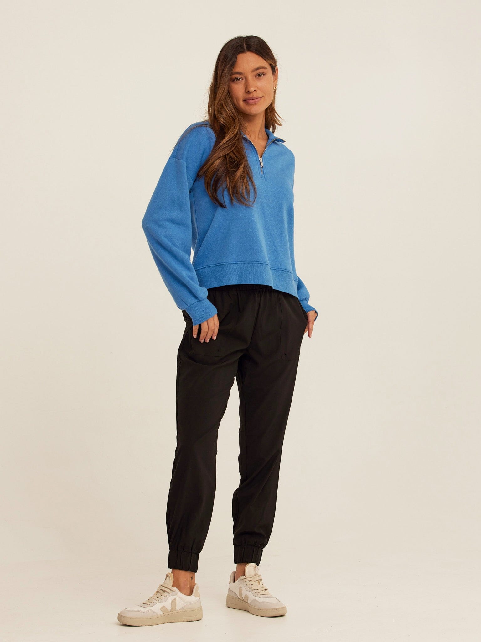 Constance Women’s Triblend Fleece Half Zip Pullover in Blue