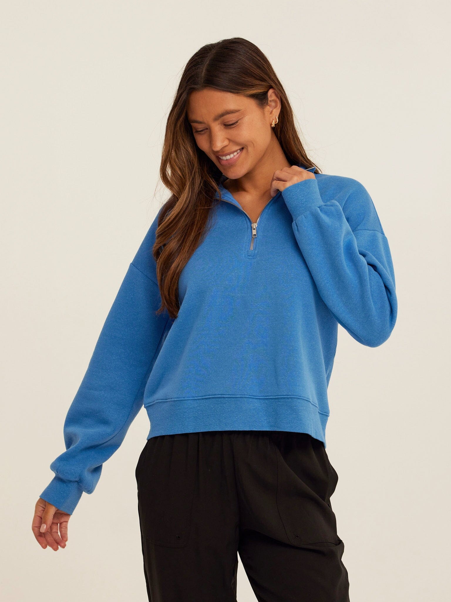 Constance Women’s Triblend Fleece Half Zip Pullover in Blue