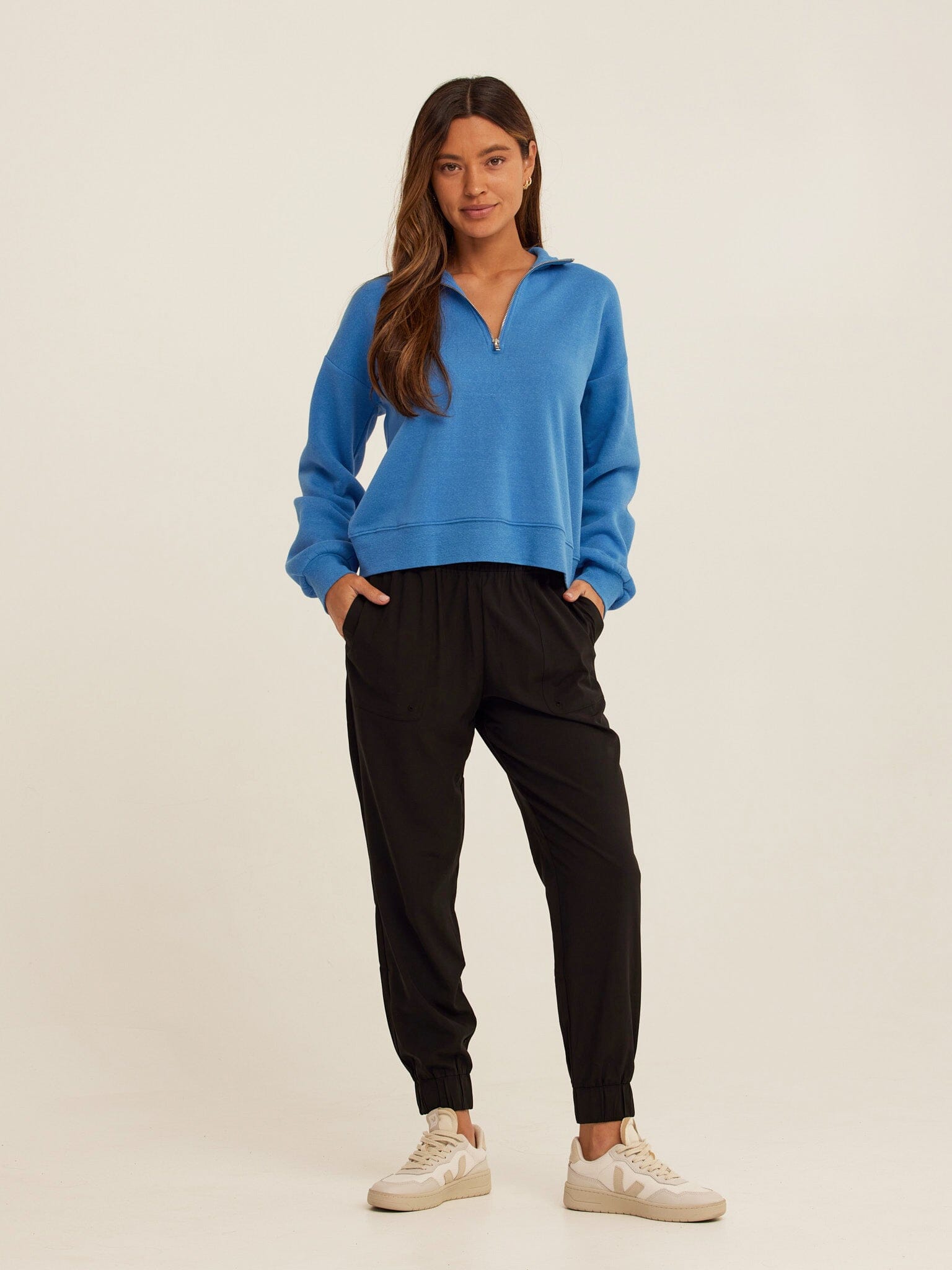 Constance Women’s Triblend Fleece Half Zip Pullover in Blue