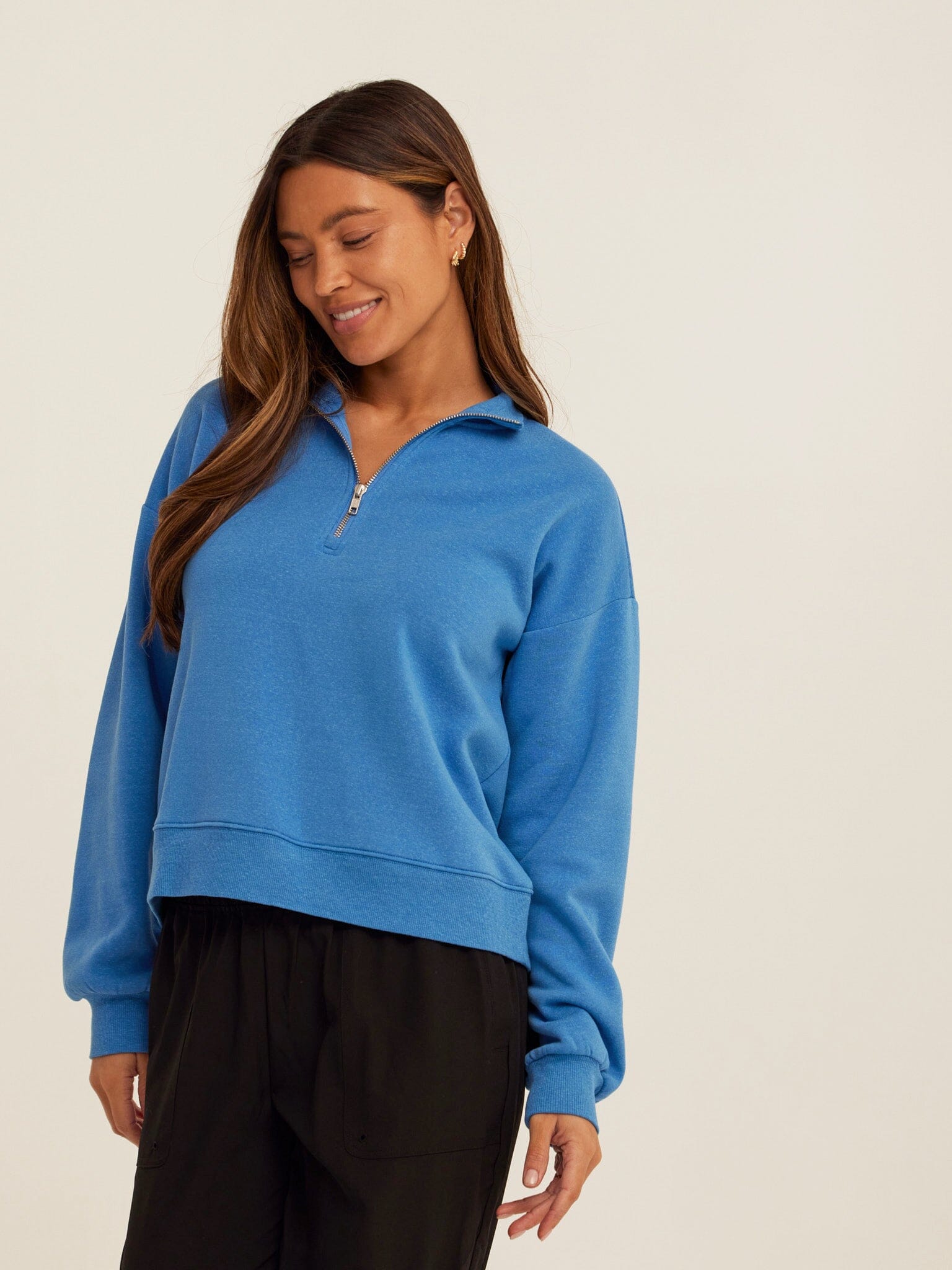 Constance Women’s Triblend Fleece Half Zip Pullover in Blue