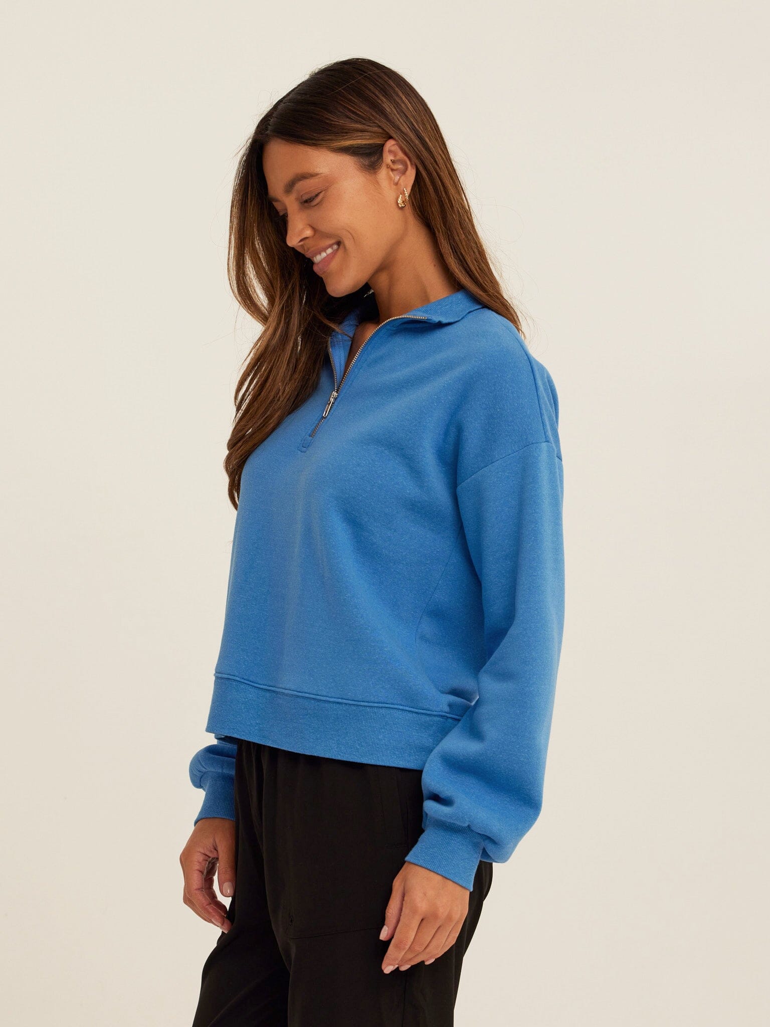 Constance Women’s Triblend Fleece Half Zip Pullover in Blue