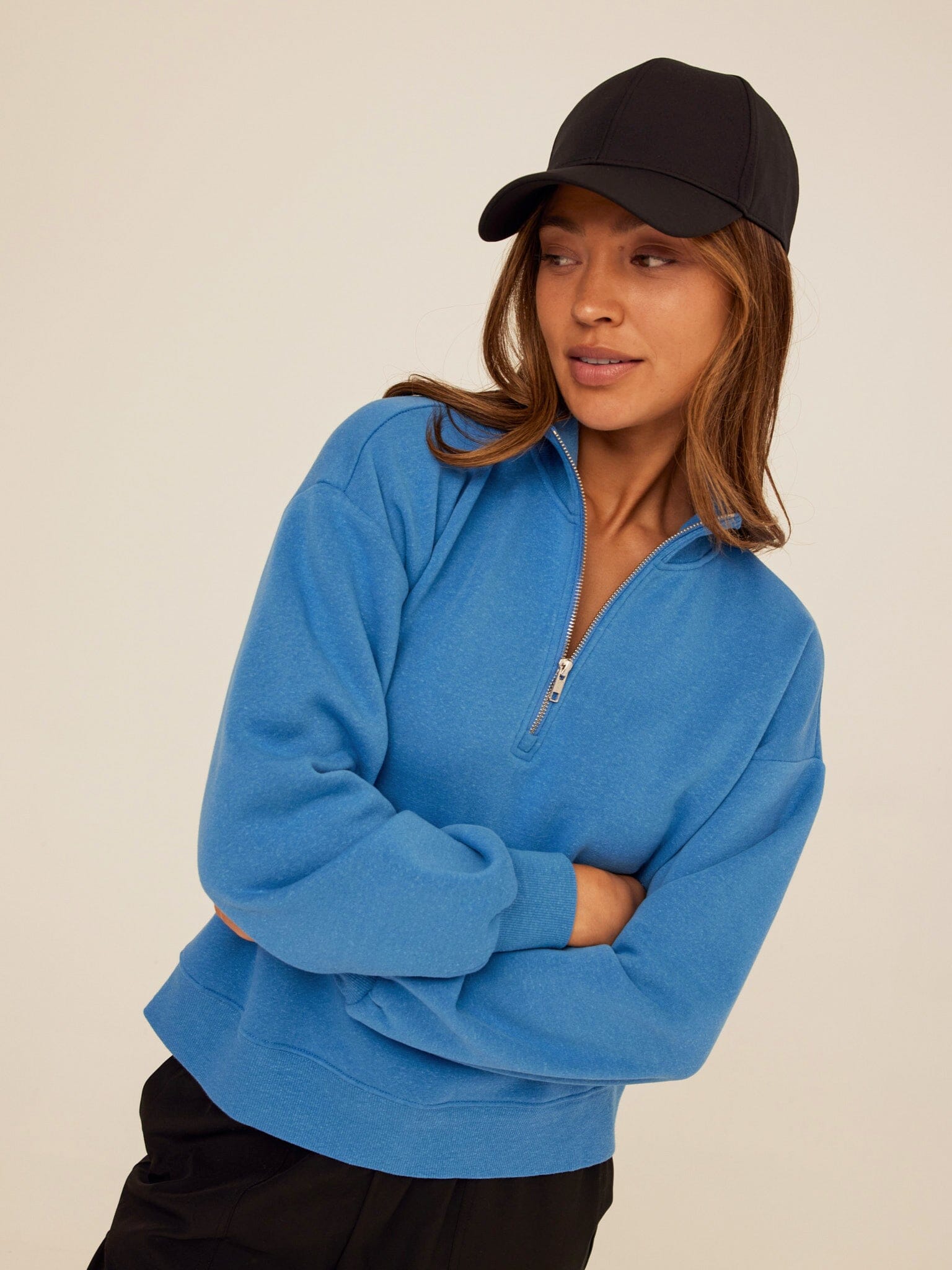 Constance Women’s Triblend Fleece Half Zip Pullover in Blue