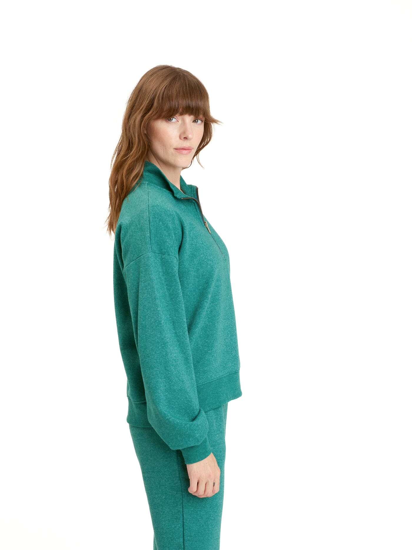 Constance Tribend Fleece Half Zip Pullover in Heathered Emerald