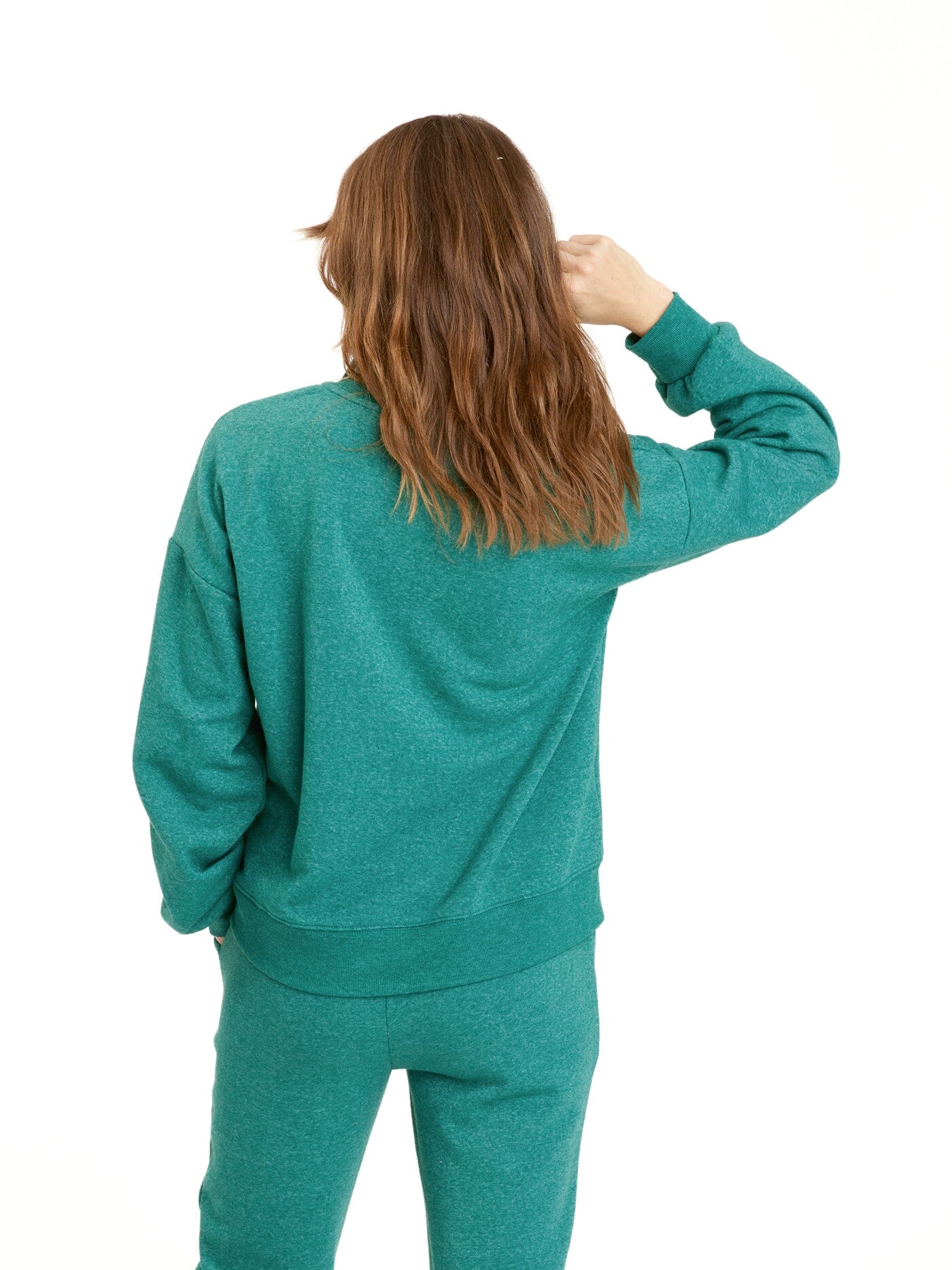 Constance Tribend Fleece Half Zip Pullover in Heathered Emerald