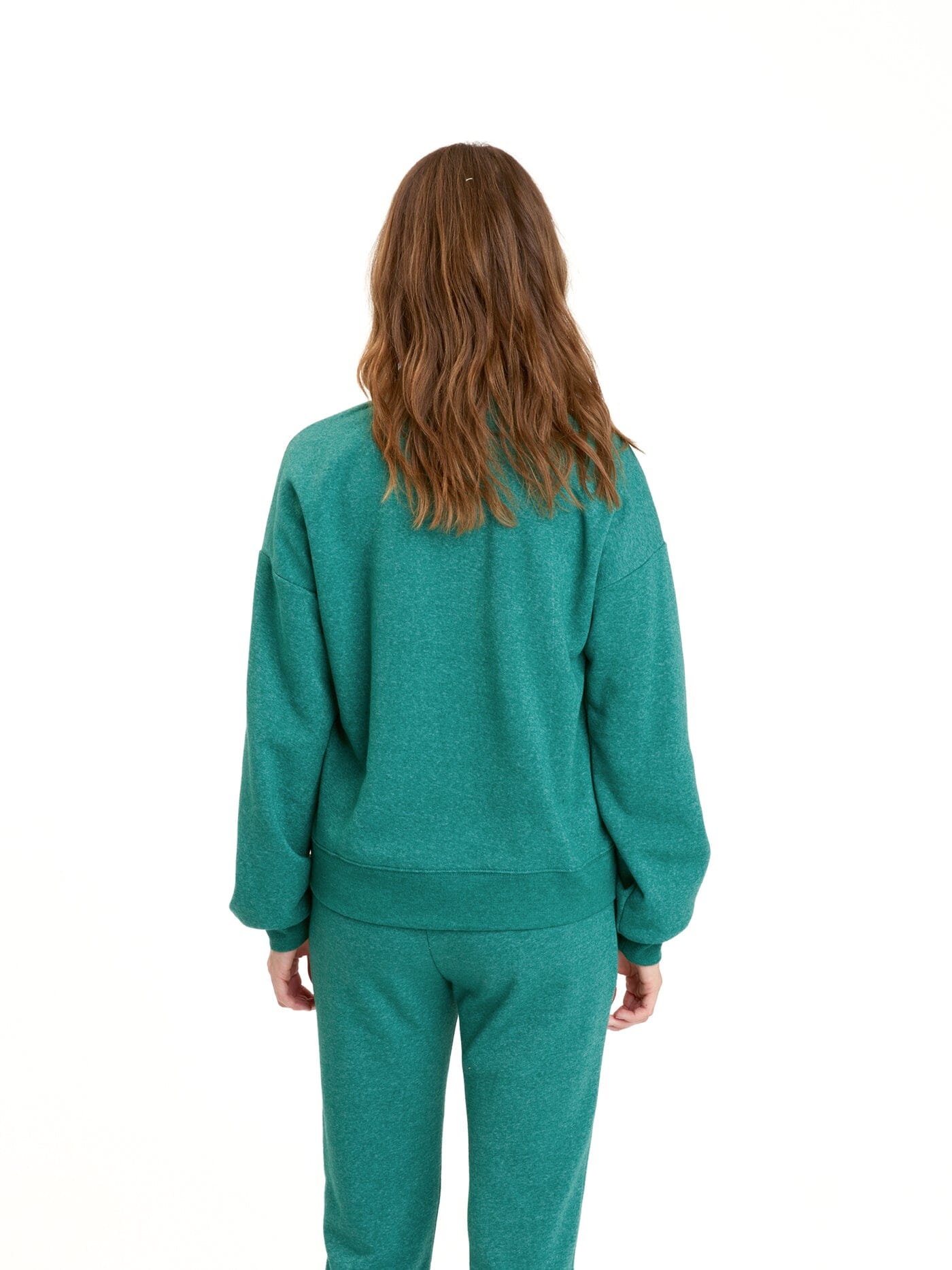 Constance Tribend Fleece Half Zip Pullover in Heathered Emerald