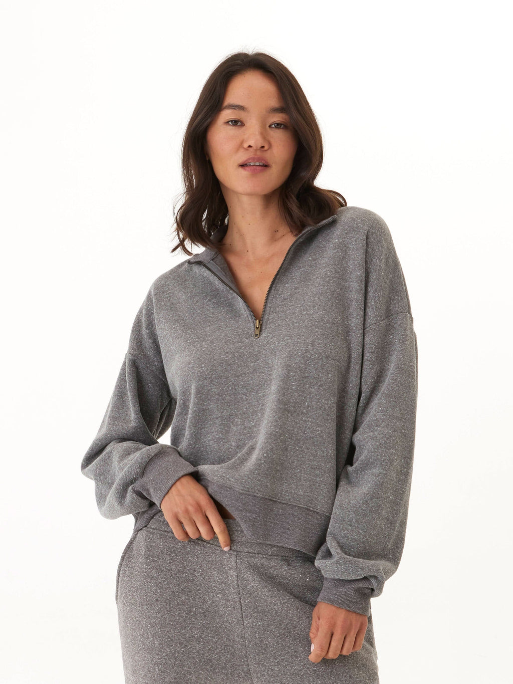 Constance Triblend Fleece Half Zip Pullover in a soft, cozy fabric with a half-zip neckline