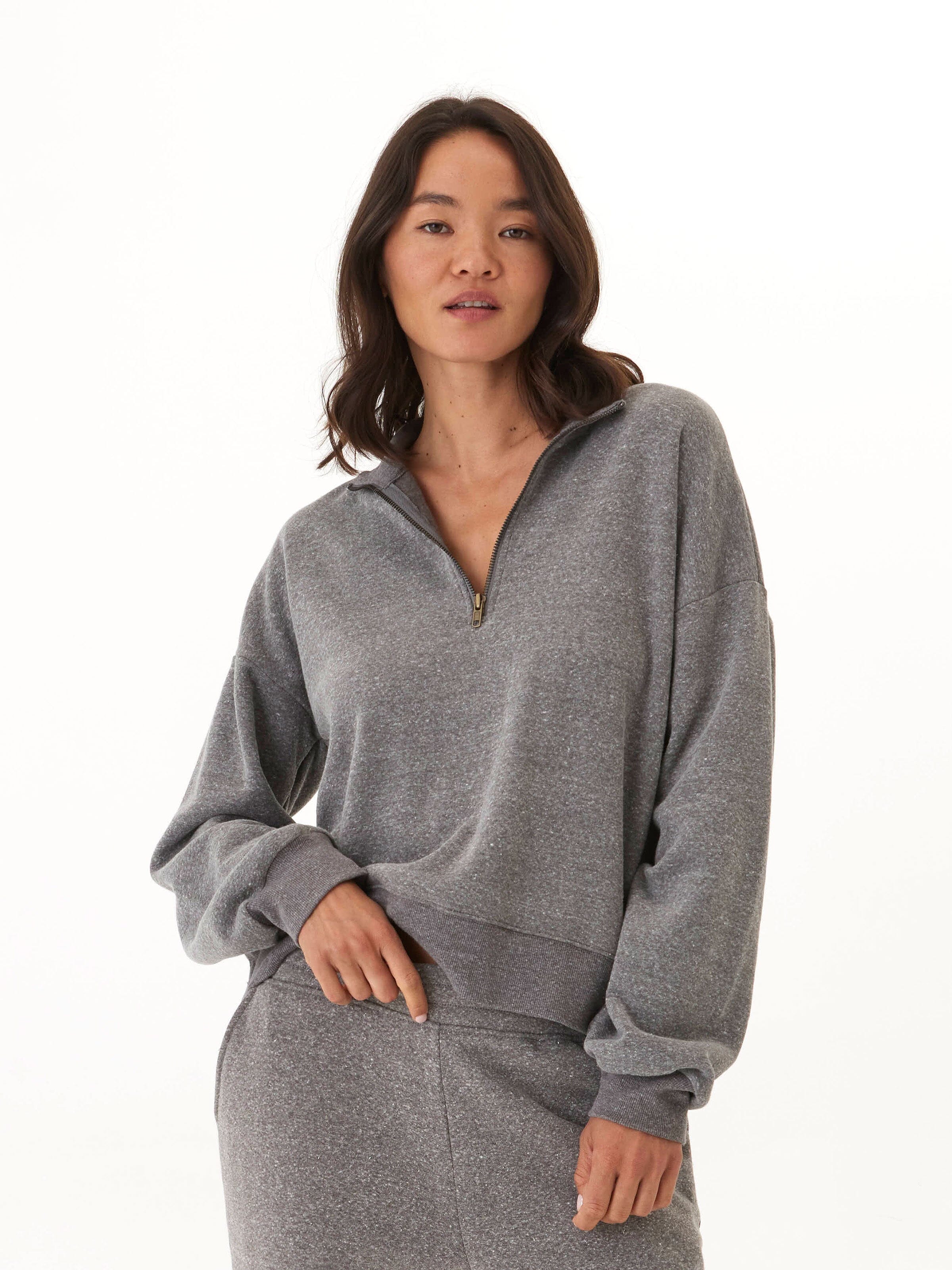 Constance Triblend Fleece Half Zip Pullover in a soft, cozy fabric with a half-zip neckline