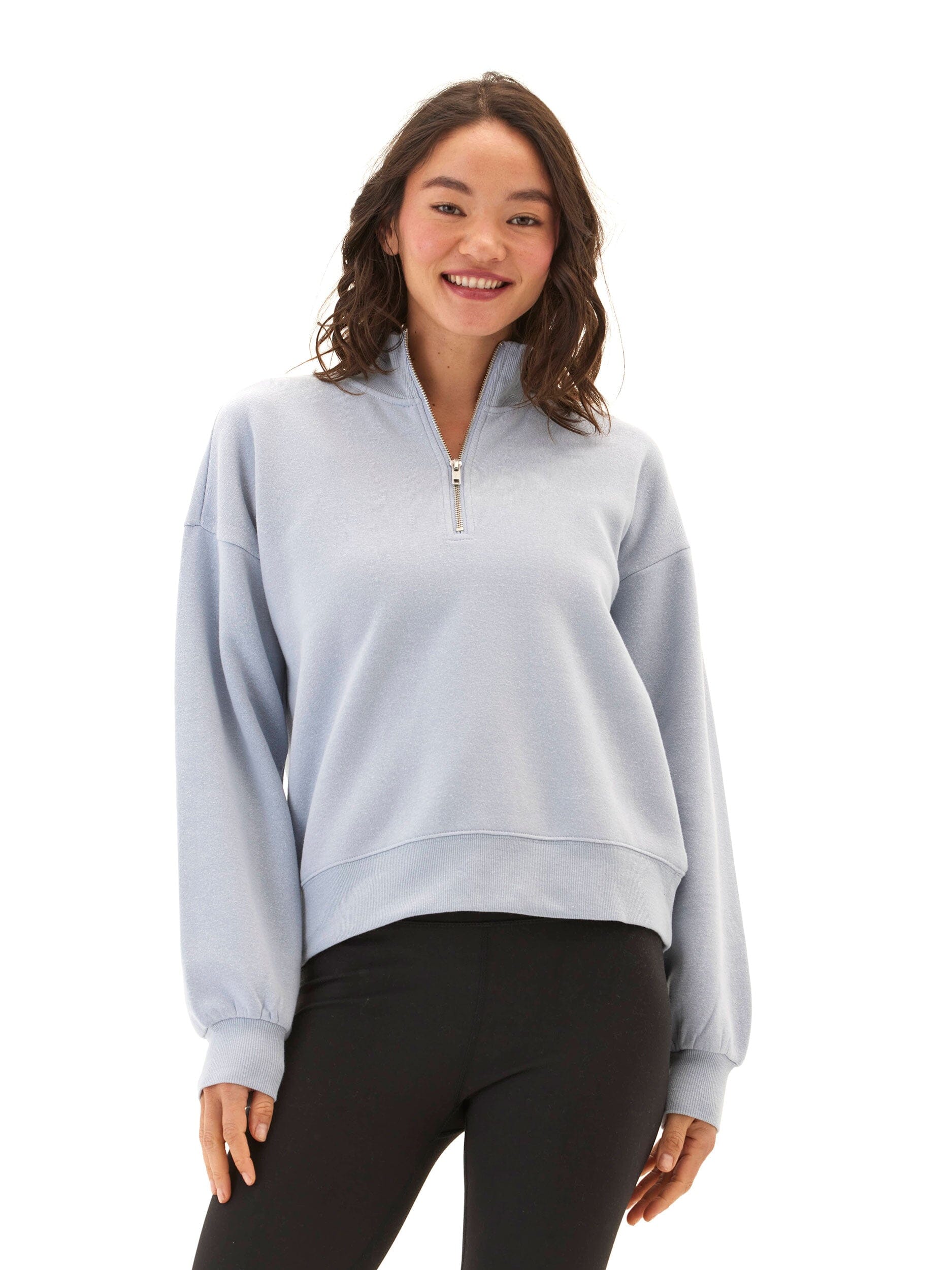 Constance Women’s Light Blue Triblend Fleece Half Zip Pullover