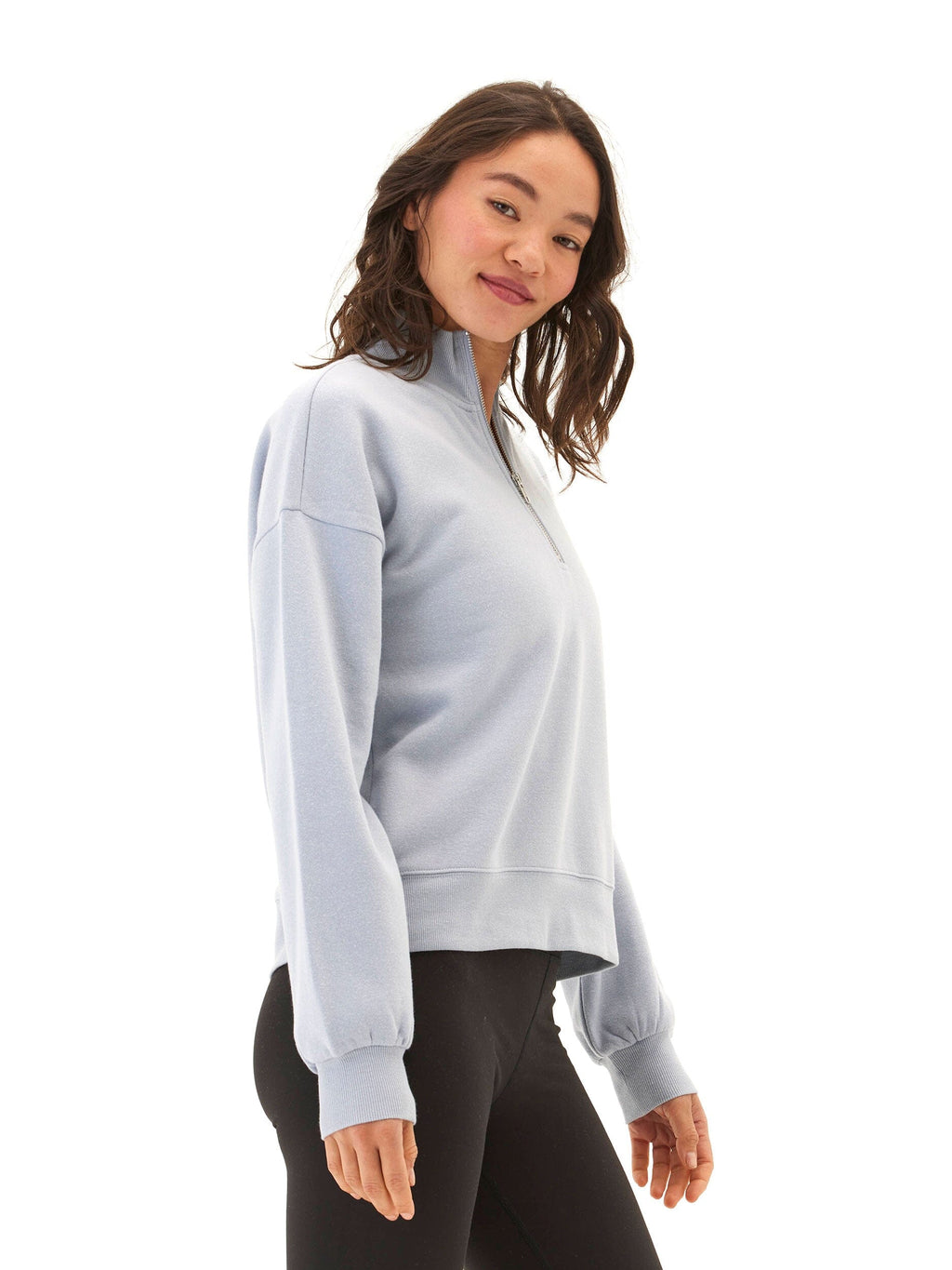 Constance Women’s Light Blue Triblend Fleece Half Zip Pullover
