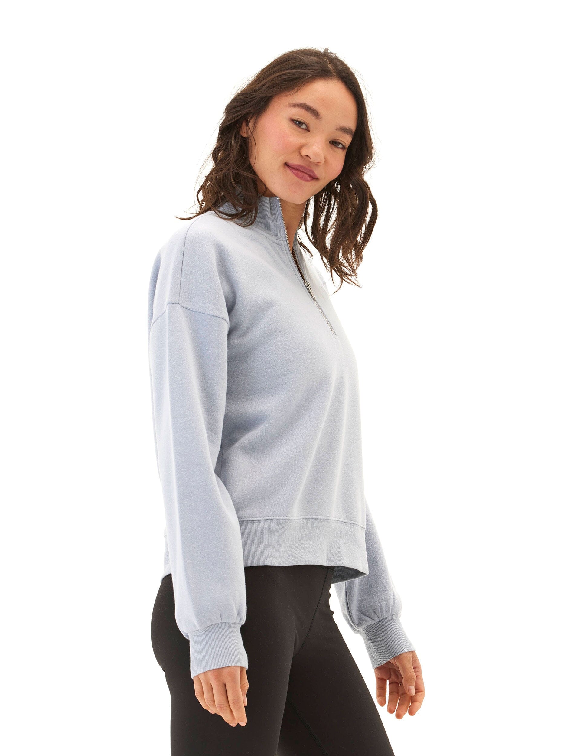 Constance Women’s Light Blue Triblend Fleece Half Zip Pullover