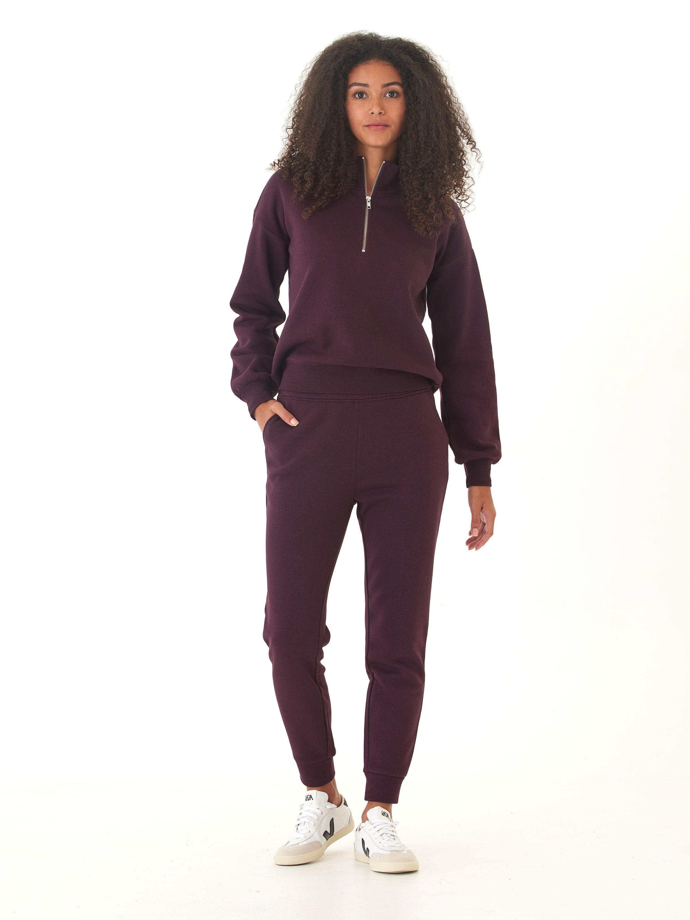 Women's Triblend Fleece Half Zip Pullover in Dark Purple