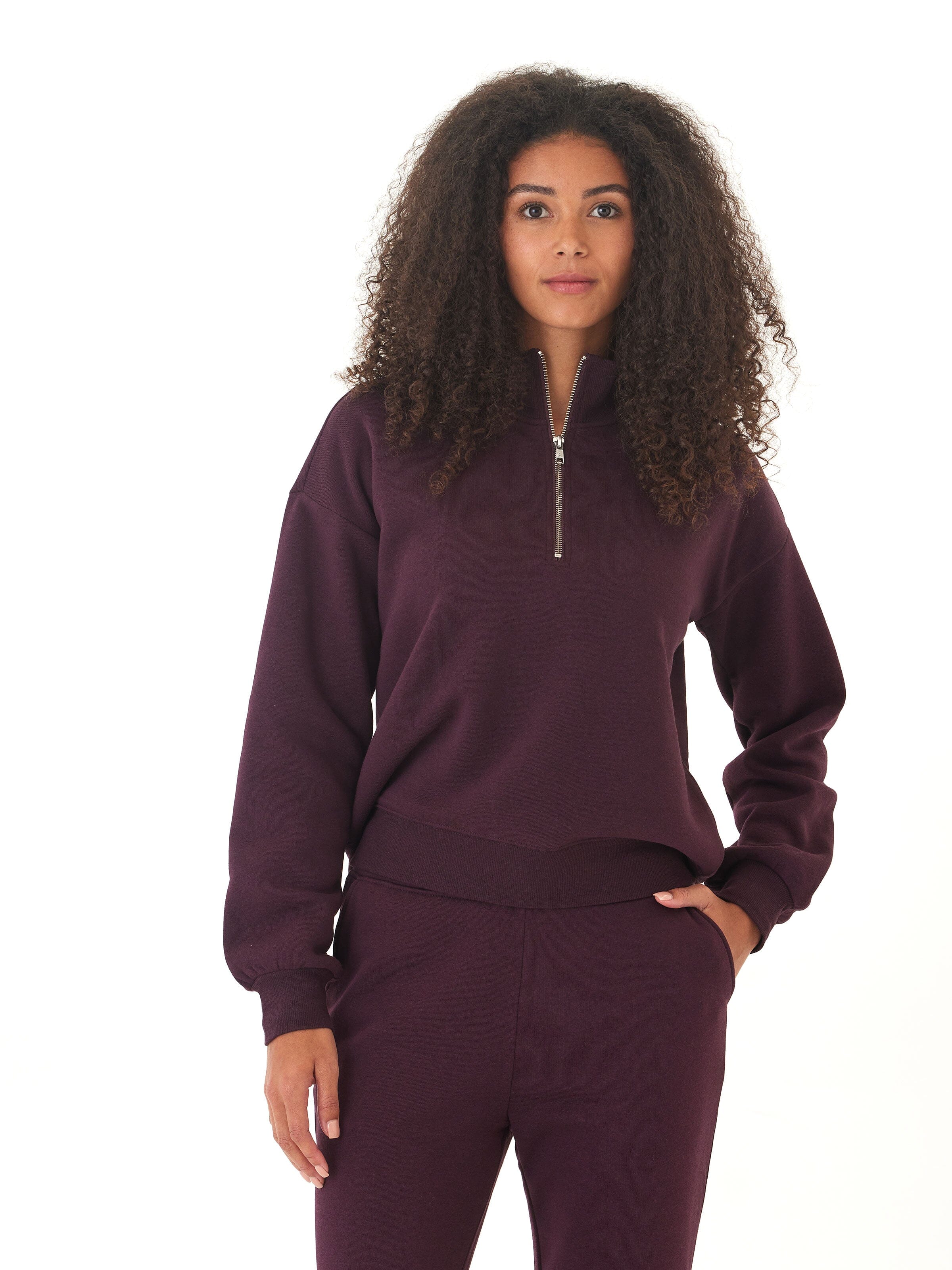 Women's Triblend Fleece Half Zip Pullover in Dark Purple