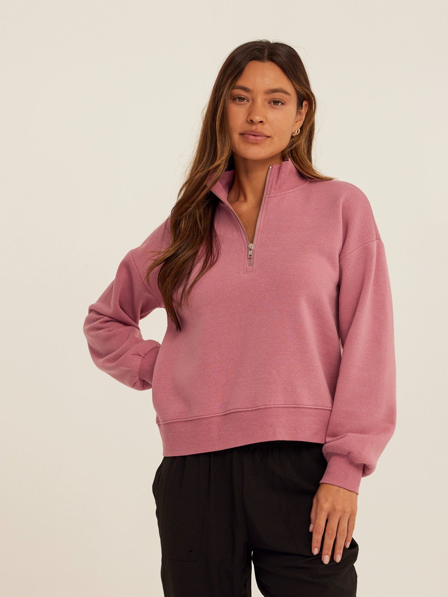 Constance Women's Triblend Fleece Half Zip Pullover in Dusty-Rose