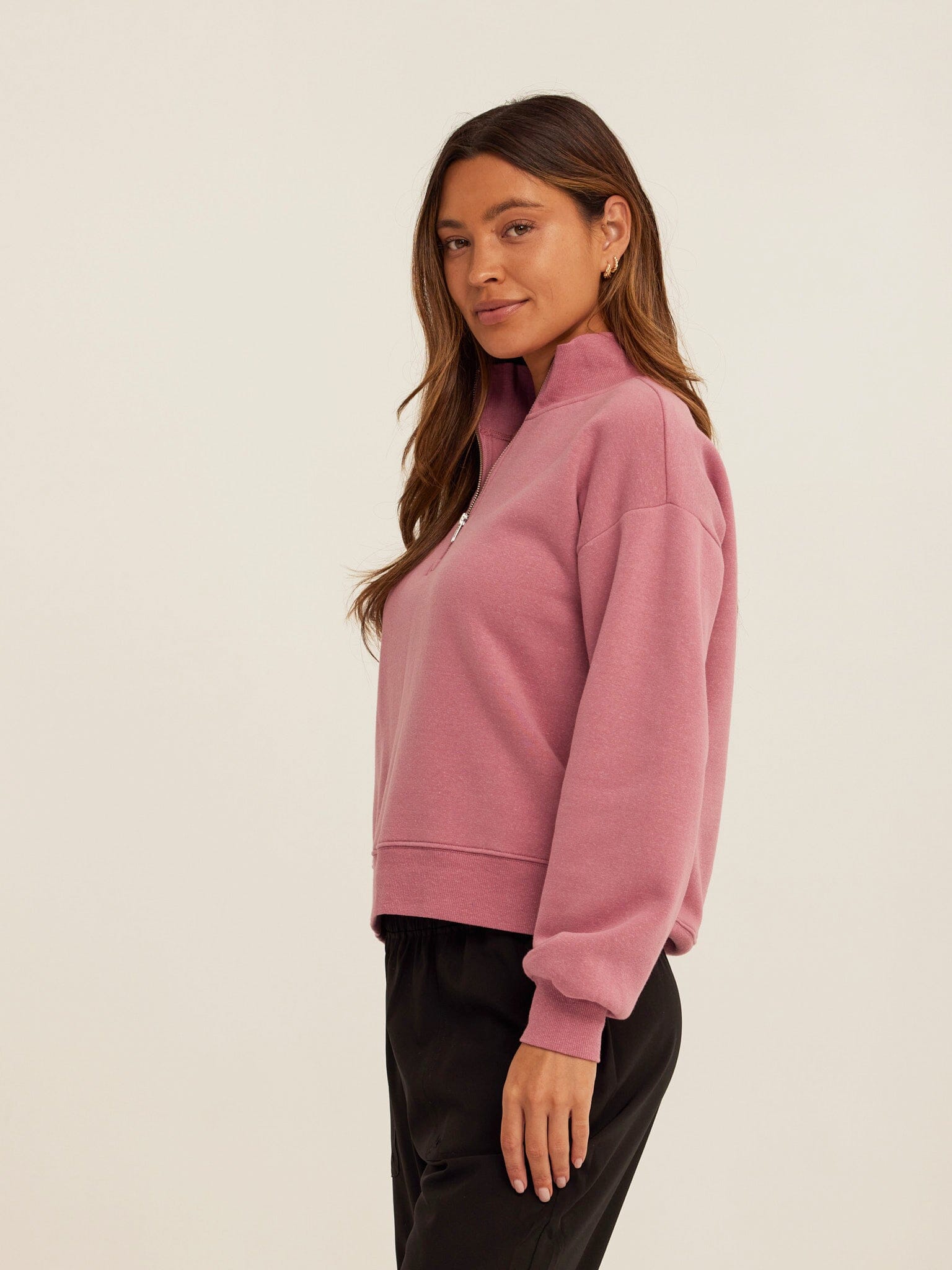 Constance Women's Triblend Fleece Half Zip Pullover in Dusty-Rose
