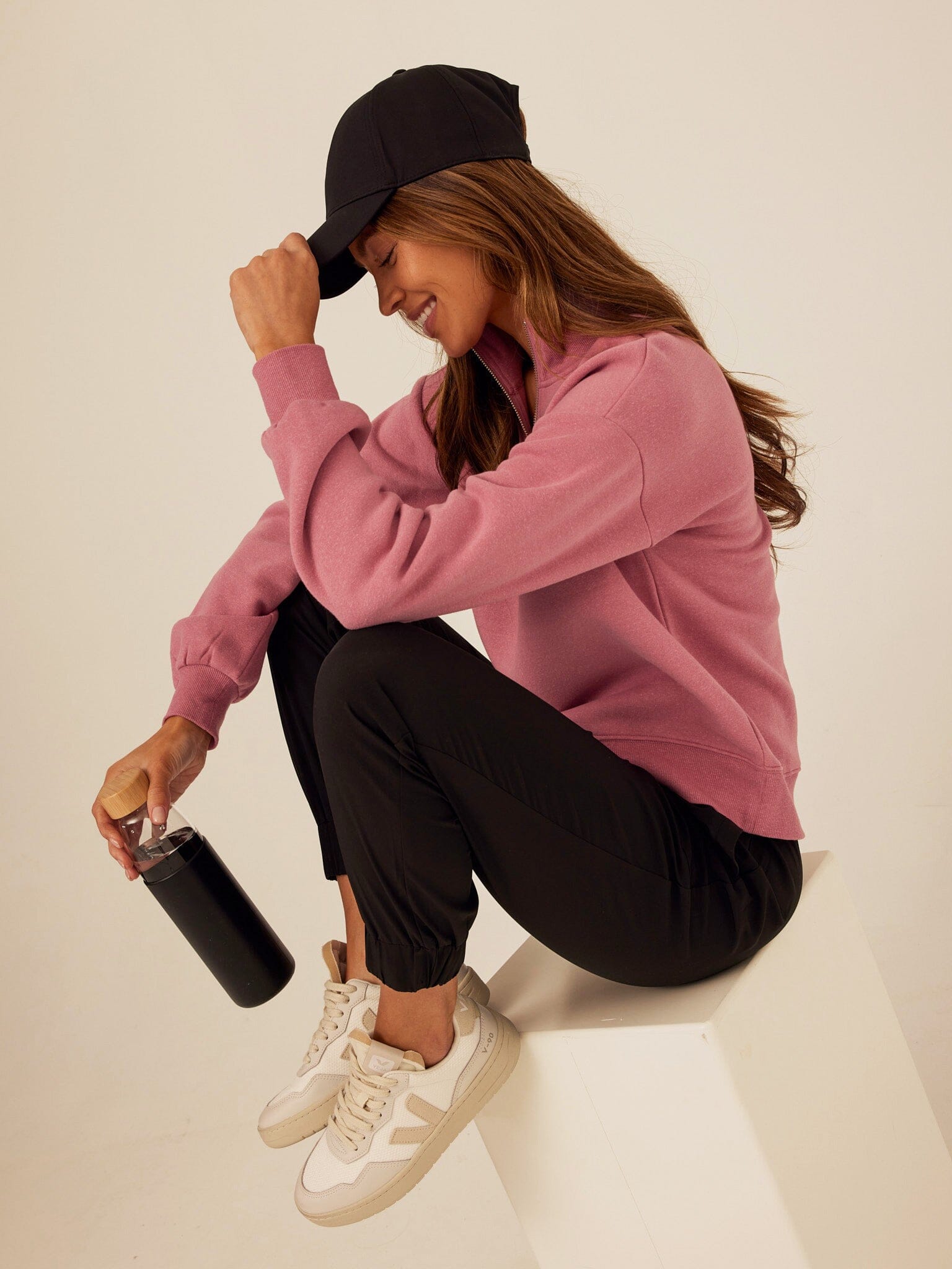 Constance Women's Triblend Fleece Half Zip Pullover in Dusty-Rose
