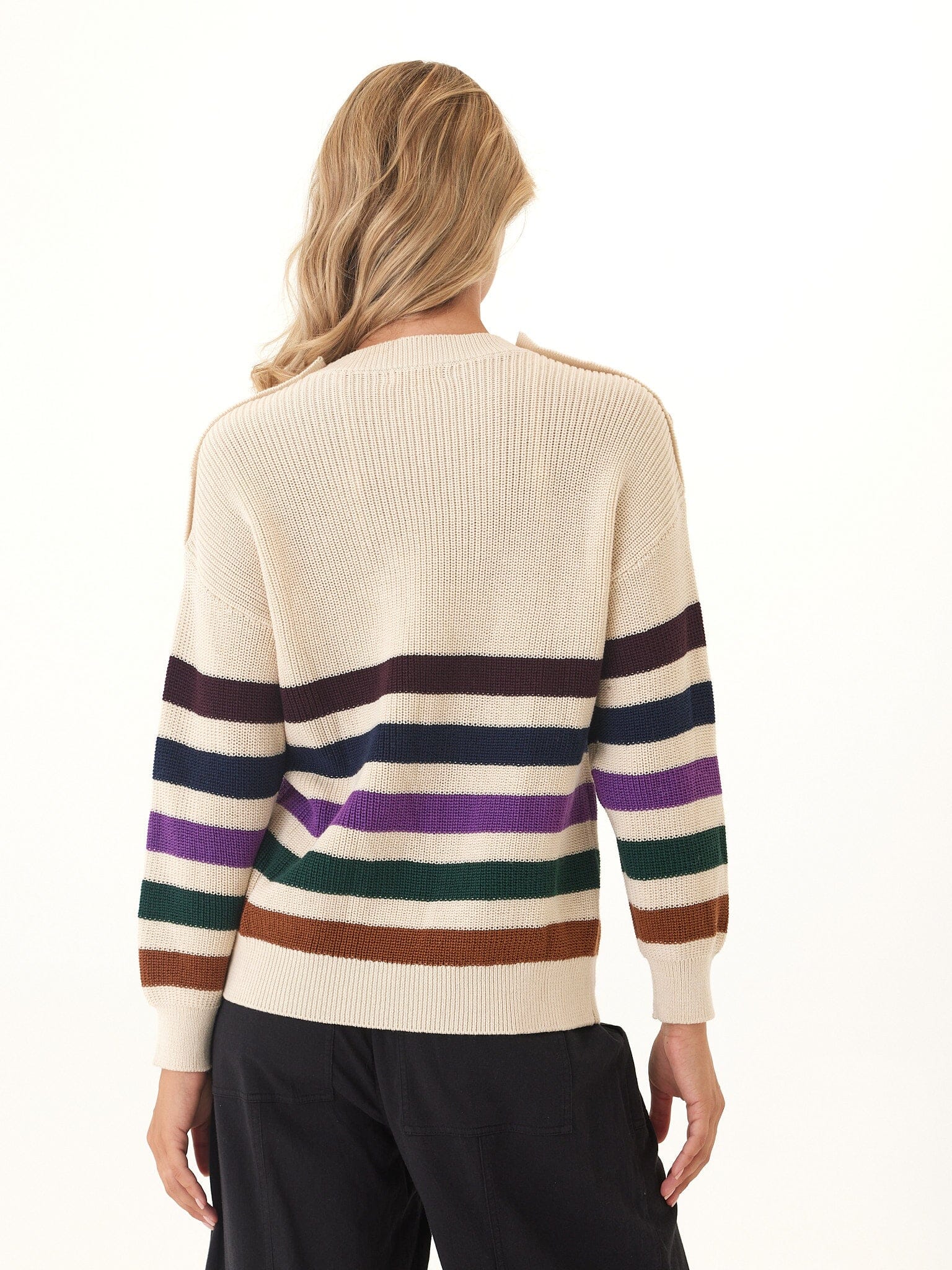 Simone Striped Button Detail Knit Sweater