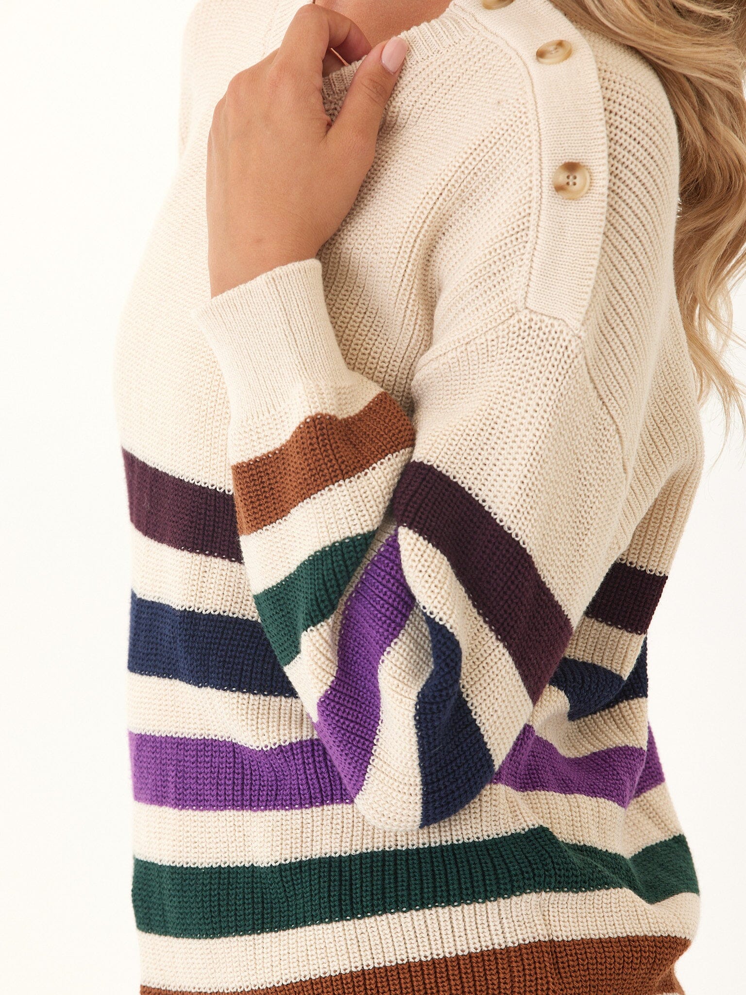 Simone Striped Button Detail Knit Sweater