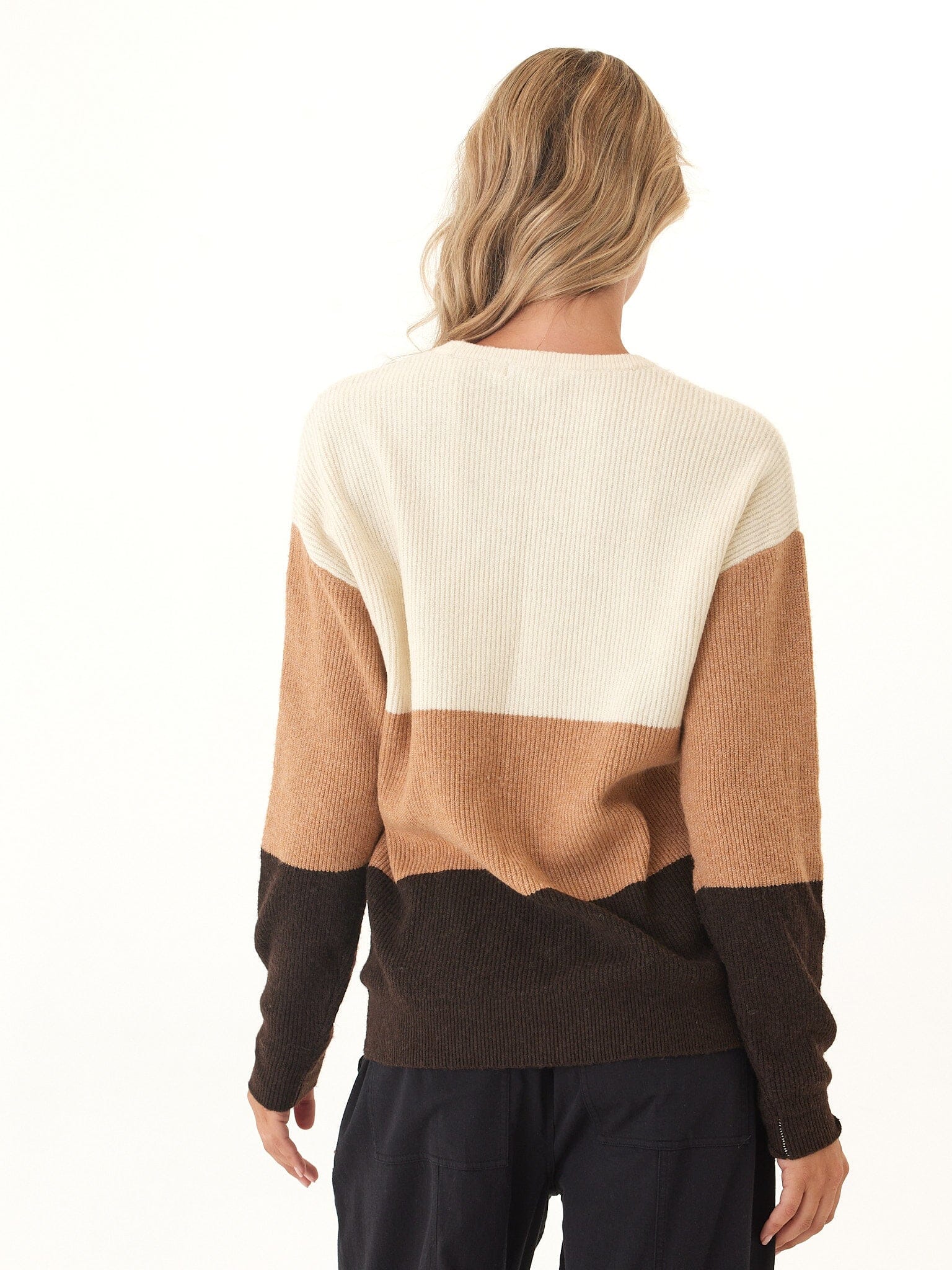 Beryl Striped Knit Sweater in Cream, Tan, and Dark Brown