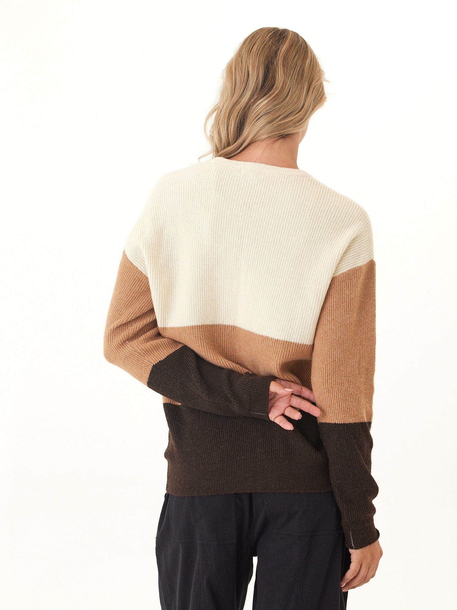 Beryl Striped Knit Sweater in Cream, Tan, and Dark Brown