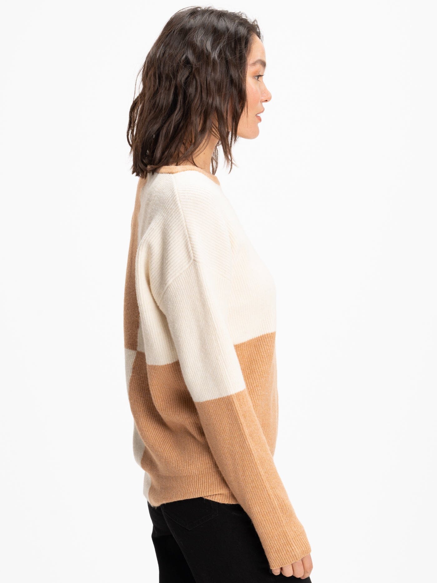 Beryl Colorblock Knit Sweater in Beige and Cream
