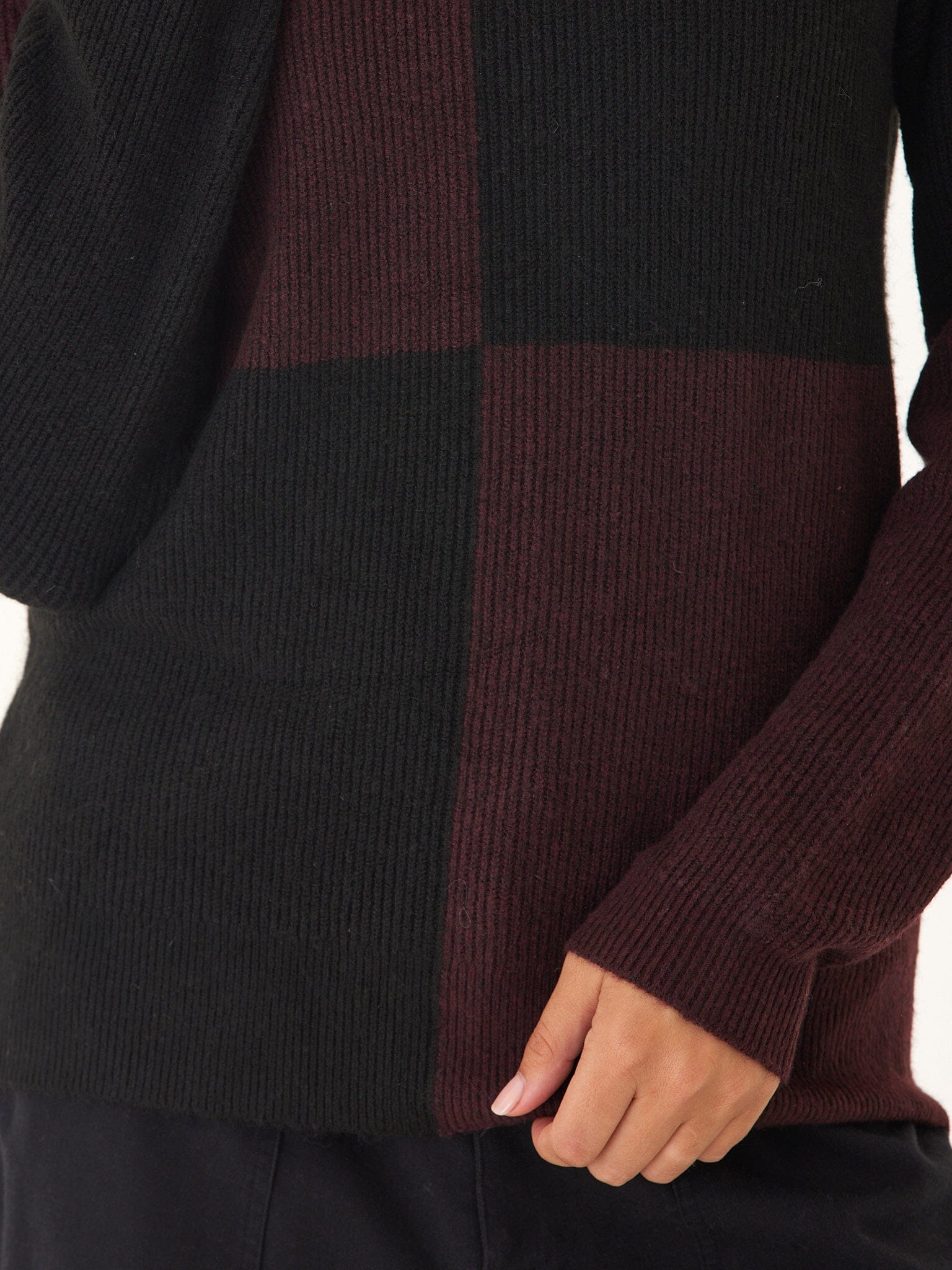 Beryl Colorblock Knit Sweater in Black and Burgundy
