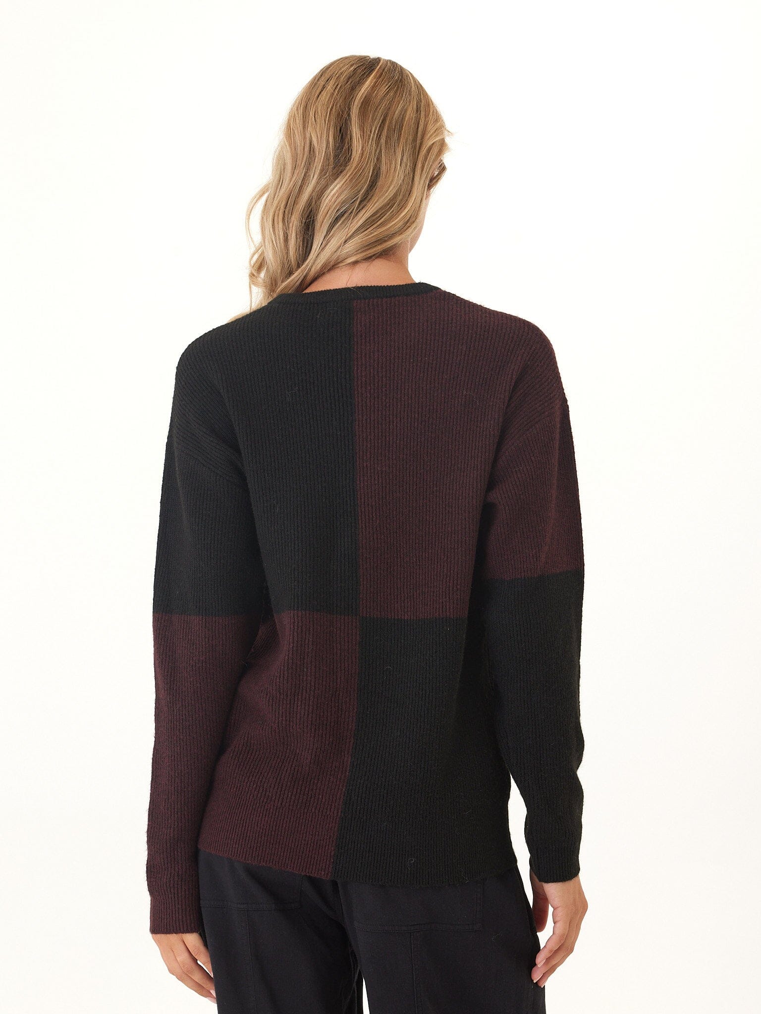 Beryl Colorblock Knit Sweater in Black and Burgundy