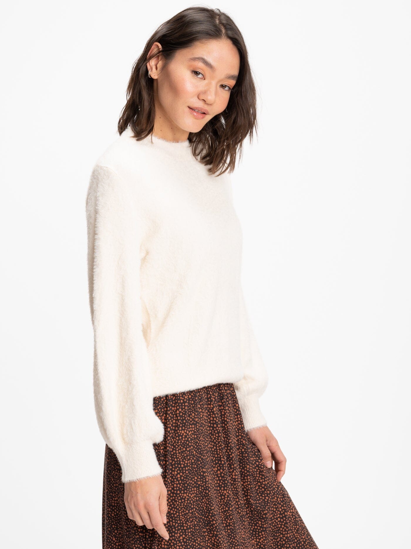 Clara Fuzzy Pullover Crew Neck Sweater - Soft Stretchy Knit
