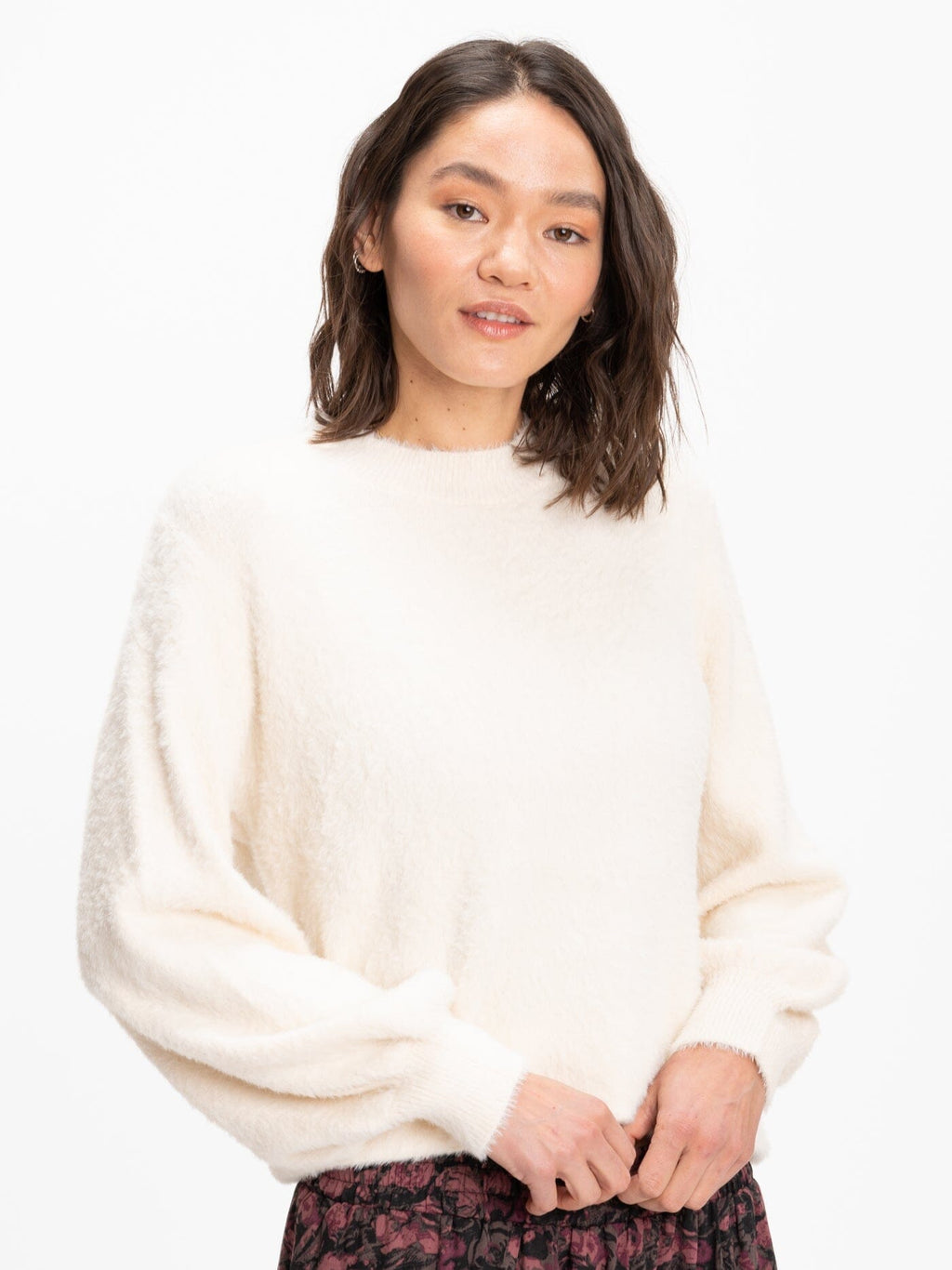 Clara Fuzzy Pullover Crew Neck Sweater - Soft Stretchy Knit