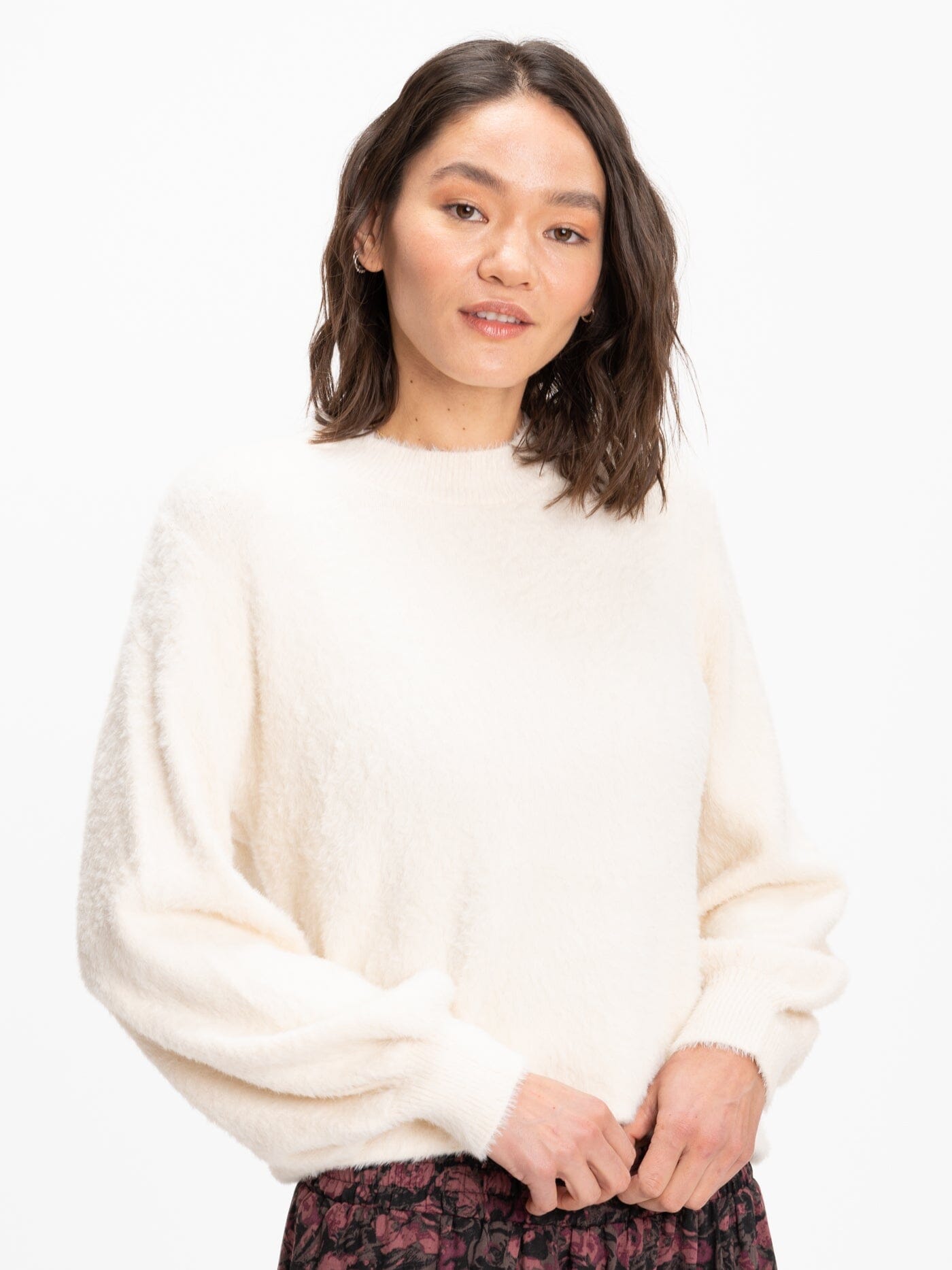 Clara Fuzzy Pullover Crew Neck Sweater - Soft Stretchy Knit