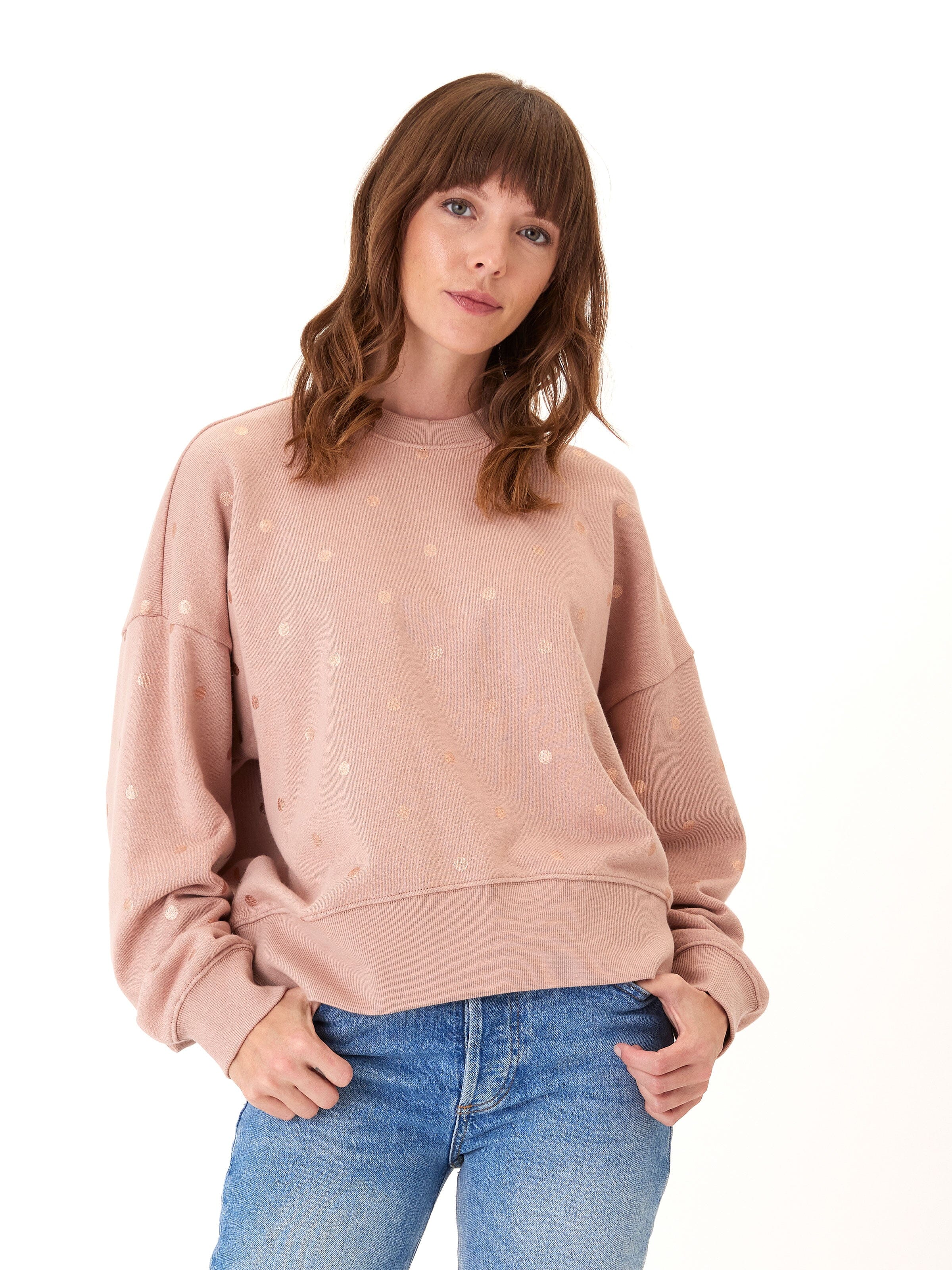Naia Metallic Dot Pullover Oversized Rib Trim Sweatshirt