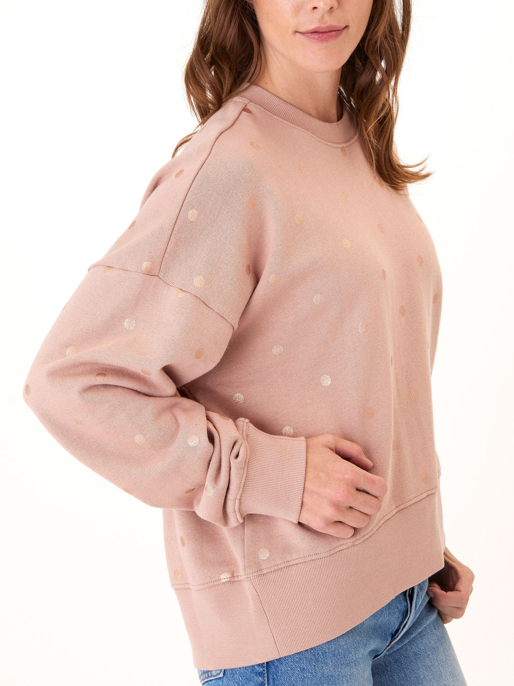 Naia Metallic Dot Pullover Oversized Rib Trim Sweatshirt