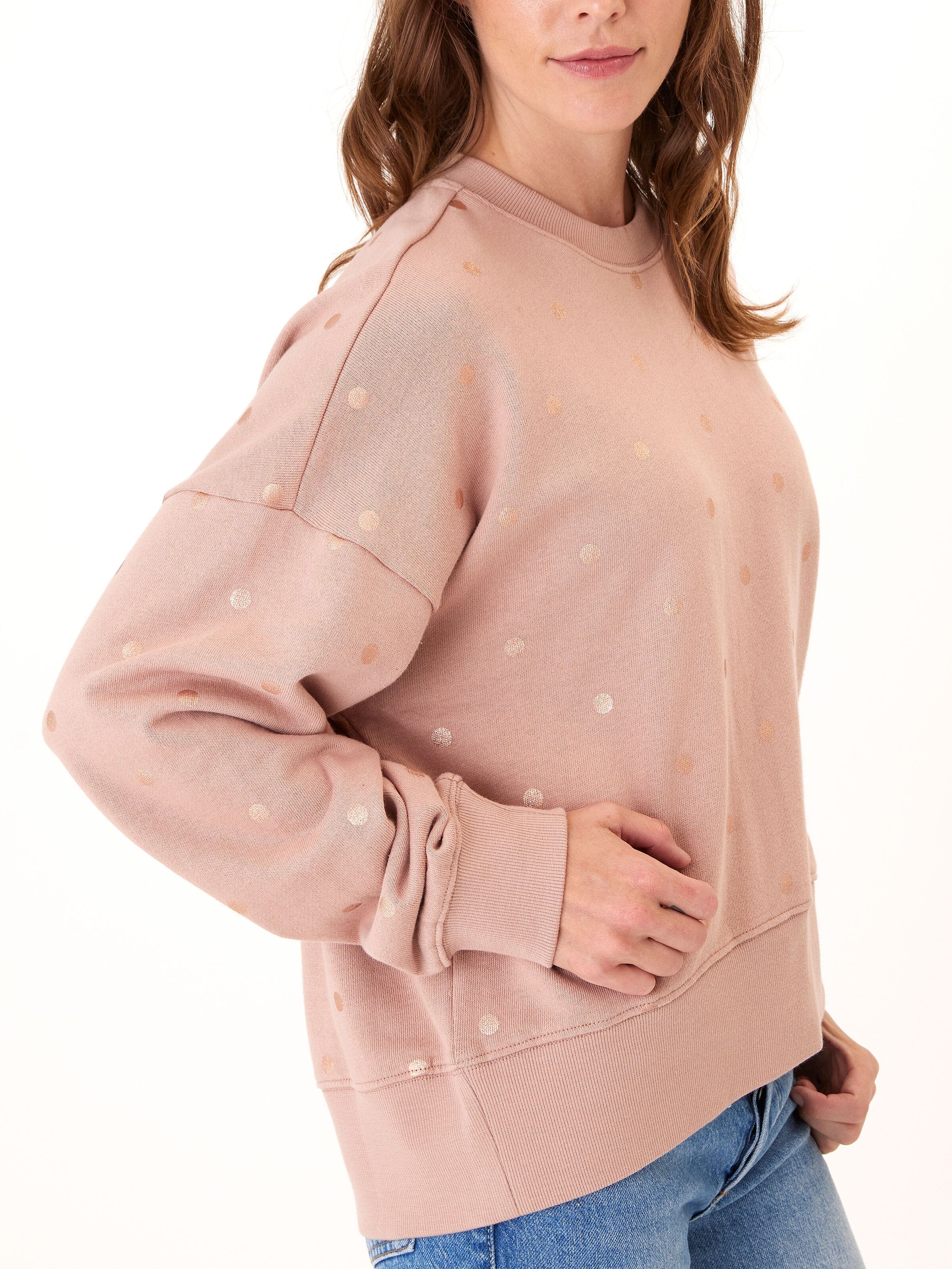 Naia Metallic Dot Pullover Oversized Rib Trim Sweatshirt