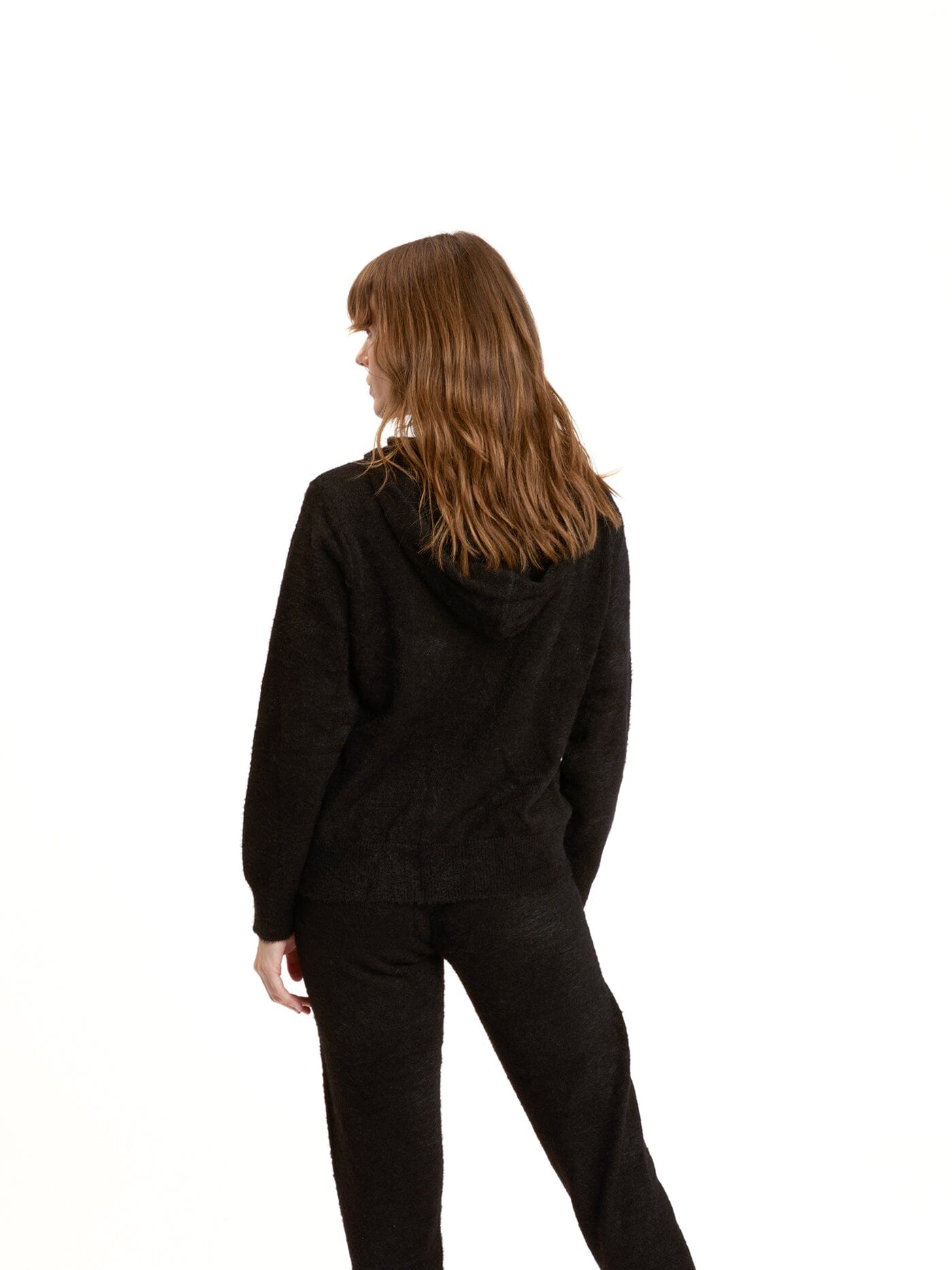 Alyce Fuzzy Knit Zip-Up Hoodie in Black