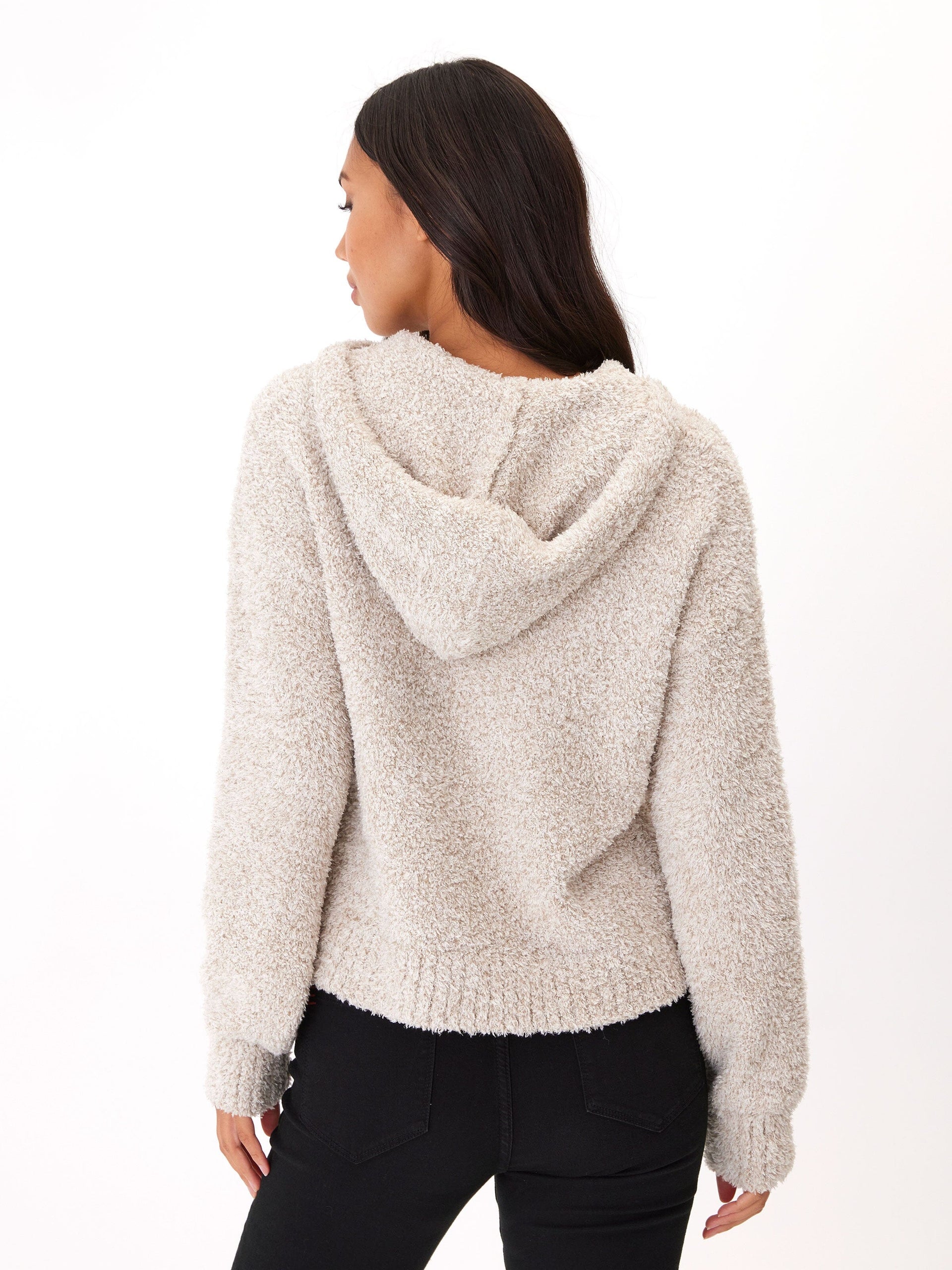 Tanisha Boucle Henley Hoodie in Beige and Cream