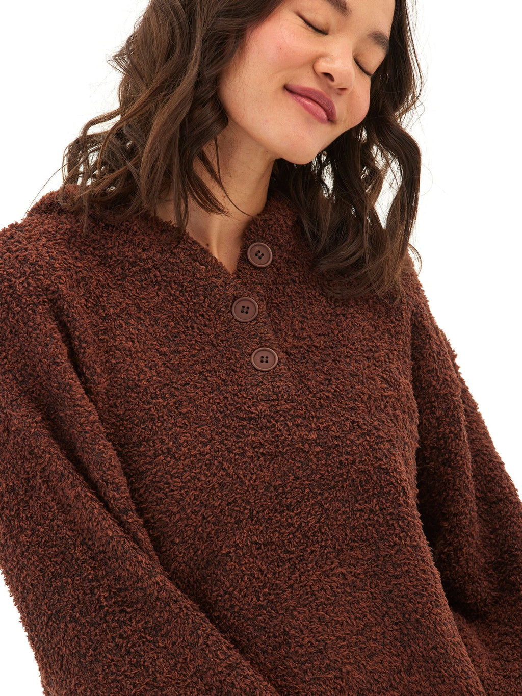 Tanisha Boucle Henley Hoodie with Button Accents - Cozy Layer
