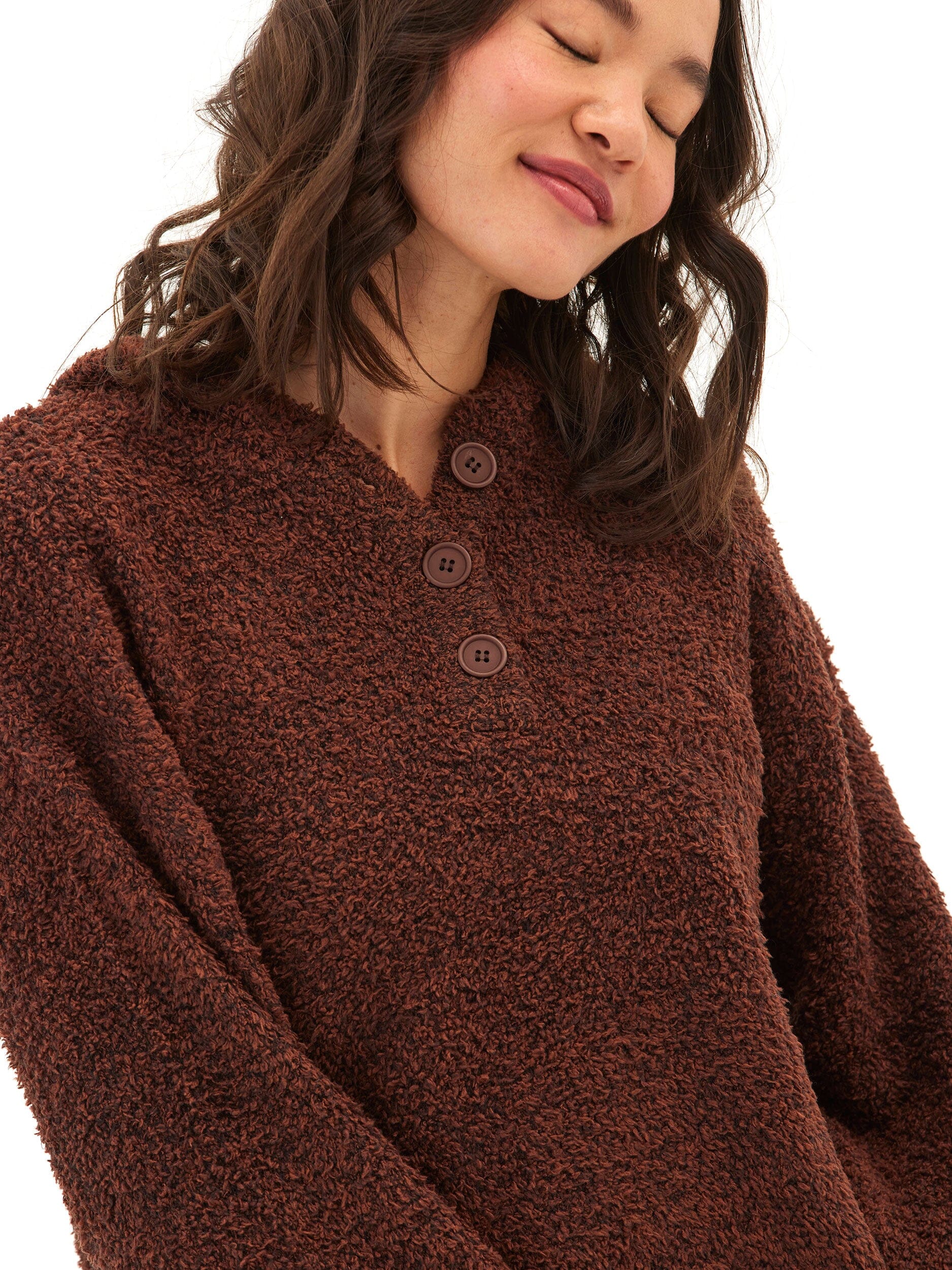 Tanisha Boucle Henley Hoodie with Button Accents - Cozy Layer