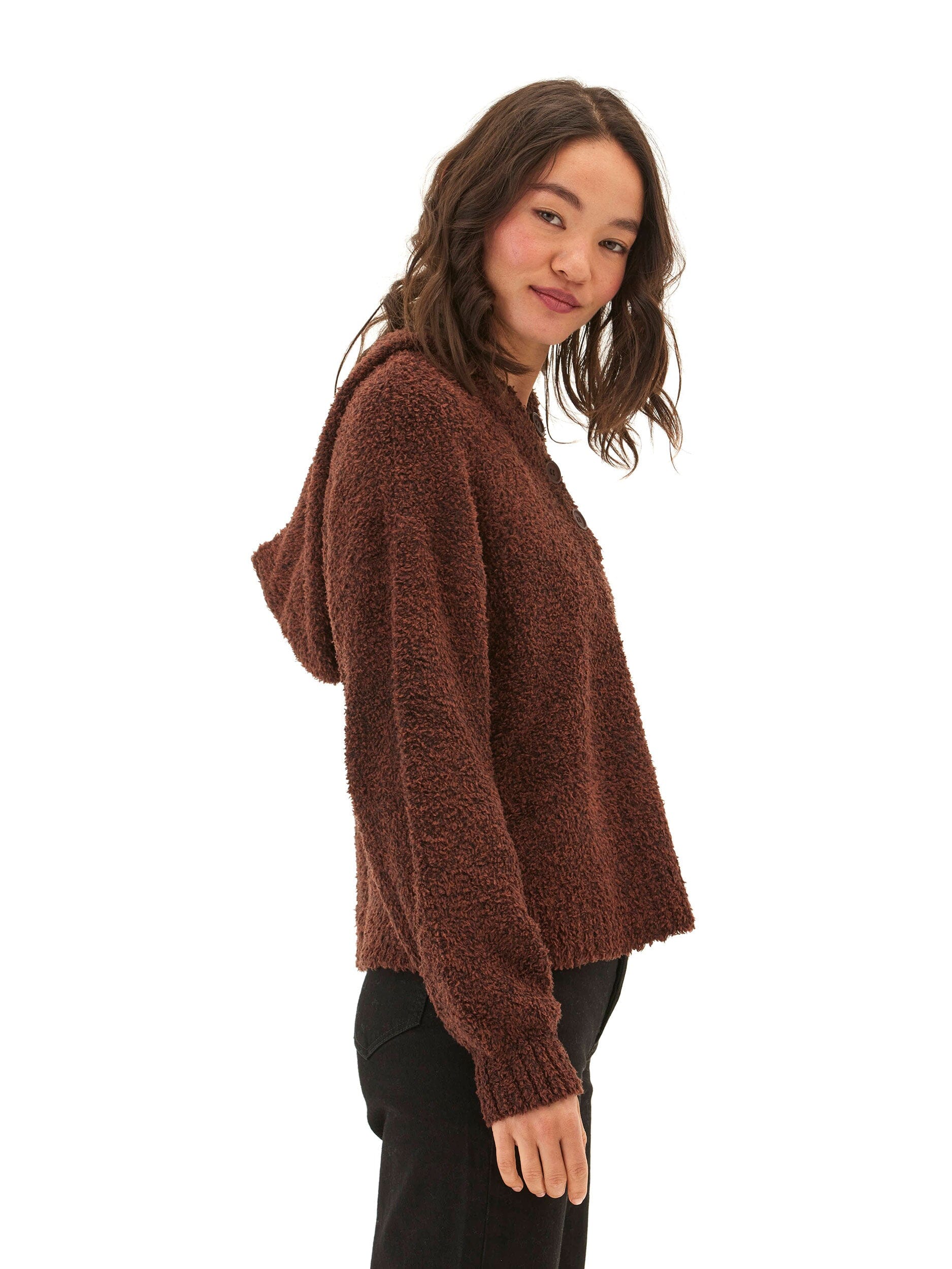 Tanisha Boucle Henley Hoodie with Button Accents - Cozy Layer
